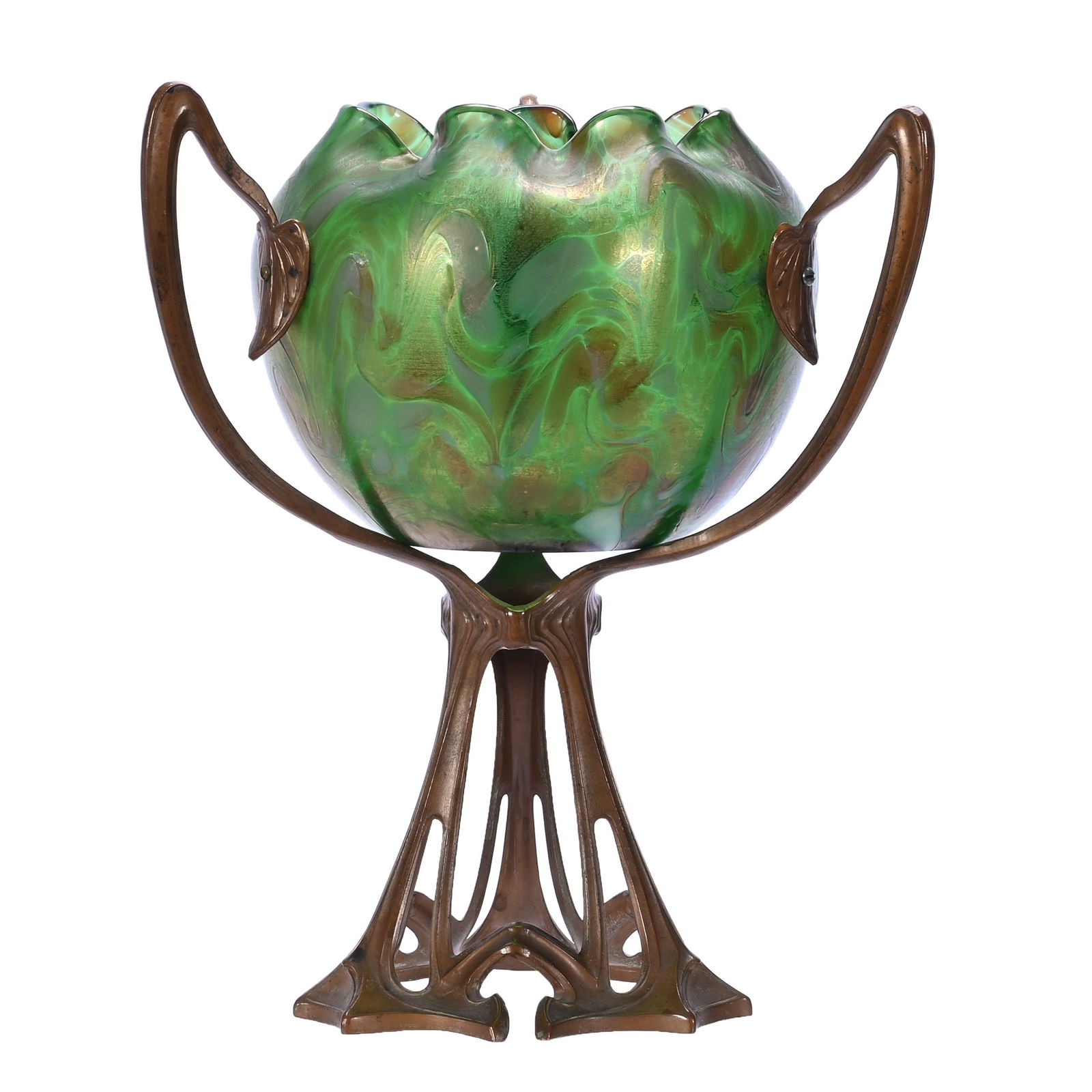 Art Nouveau Vase, Three Handles, Bohemian Art Glass (1 of 3)