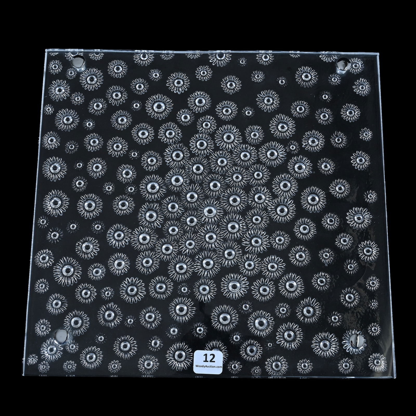 Cheese Plate, Marked Lalique France, Asters Pattern: Cheese Plate, Marked Lalique France, Asters Pattern, 11.25 x 10.75 x 1 Inches, 5 Pounds, Charles and Nikia Schulte, Missouri.