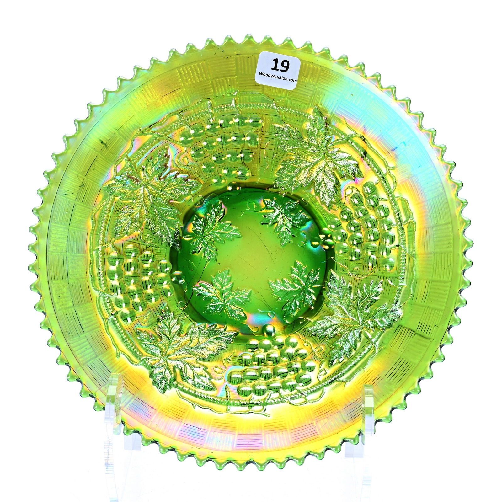 Plate, Carnival Glass, Grape And Cable Pattern By Northwood, Green (1 of 2)