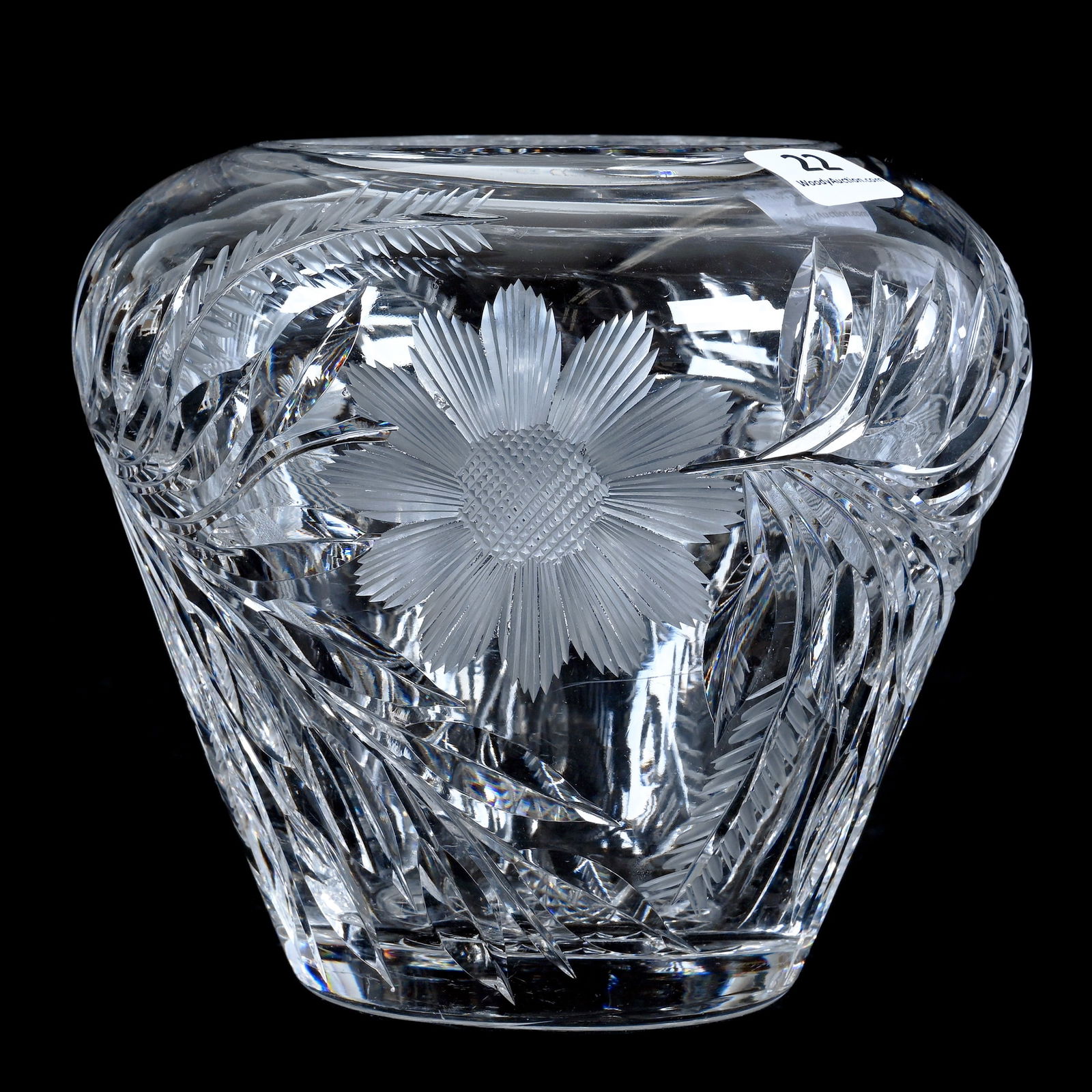 Flower Vase, American Brilliant Cut Glass, Engraved Floral Pattern With Hobstar Base (1 of 3)