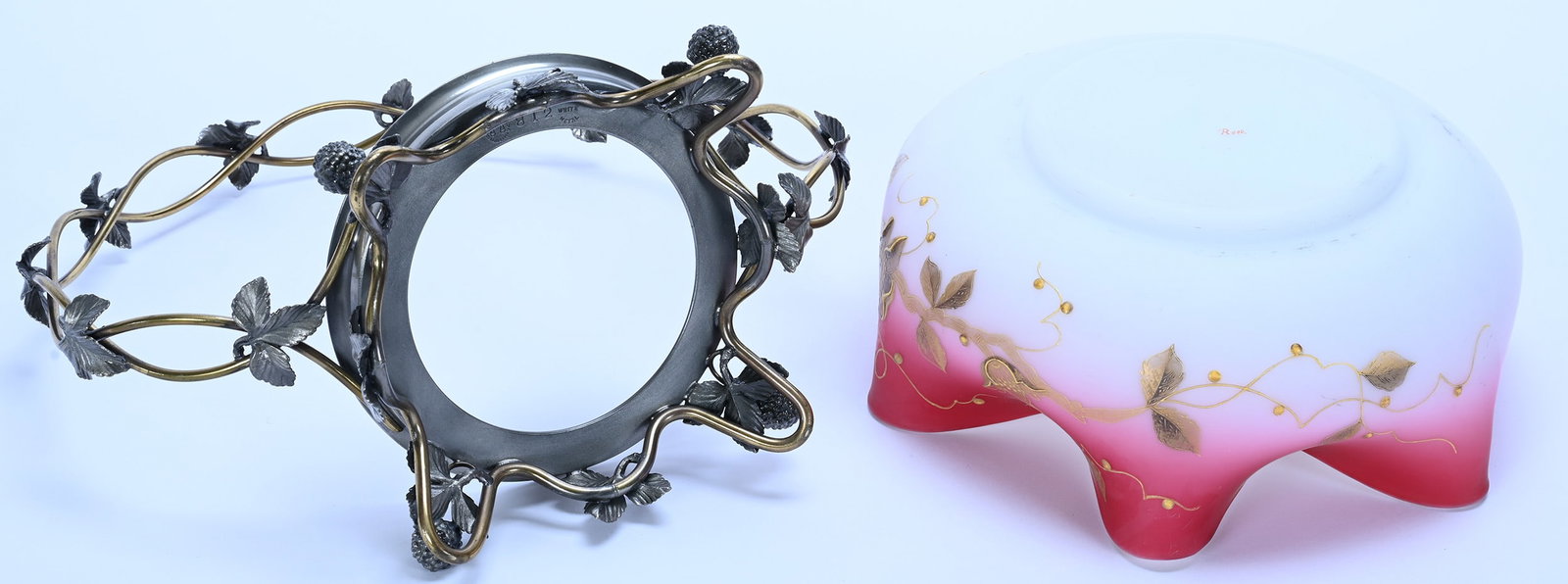 Victorian Brides Basket, Pink And White Satin Art Glass, Attributed To Webb - 3