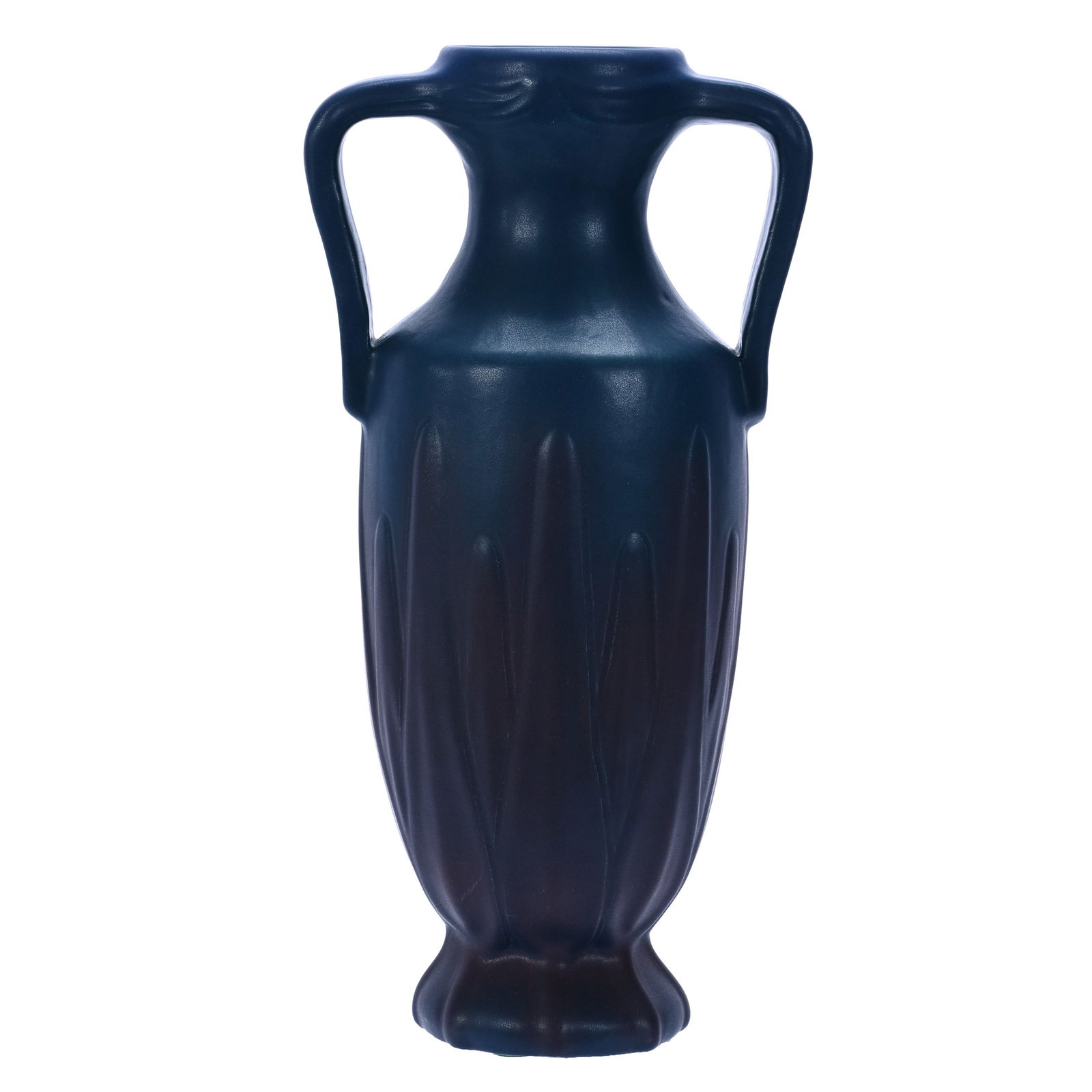 Vase, Two Handles, Van Briggle Art Pottery, Yucca Leaf Design, Dark Blue Shading To Lavender Finish (1 of 3)