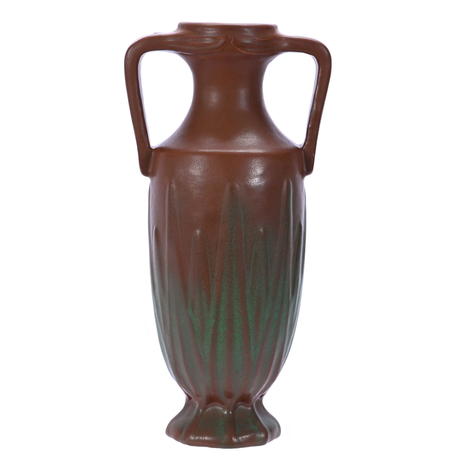 Vase, Two Handles, Van Briggle Art Pottery, Yucca Leaf Design, Brown And Green Glaze (1 of 3)