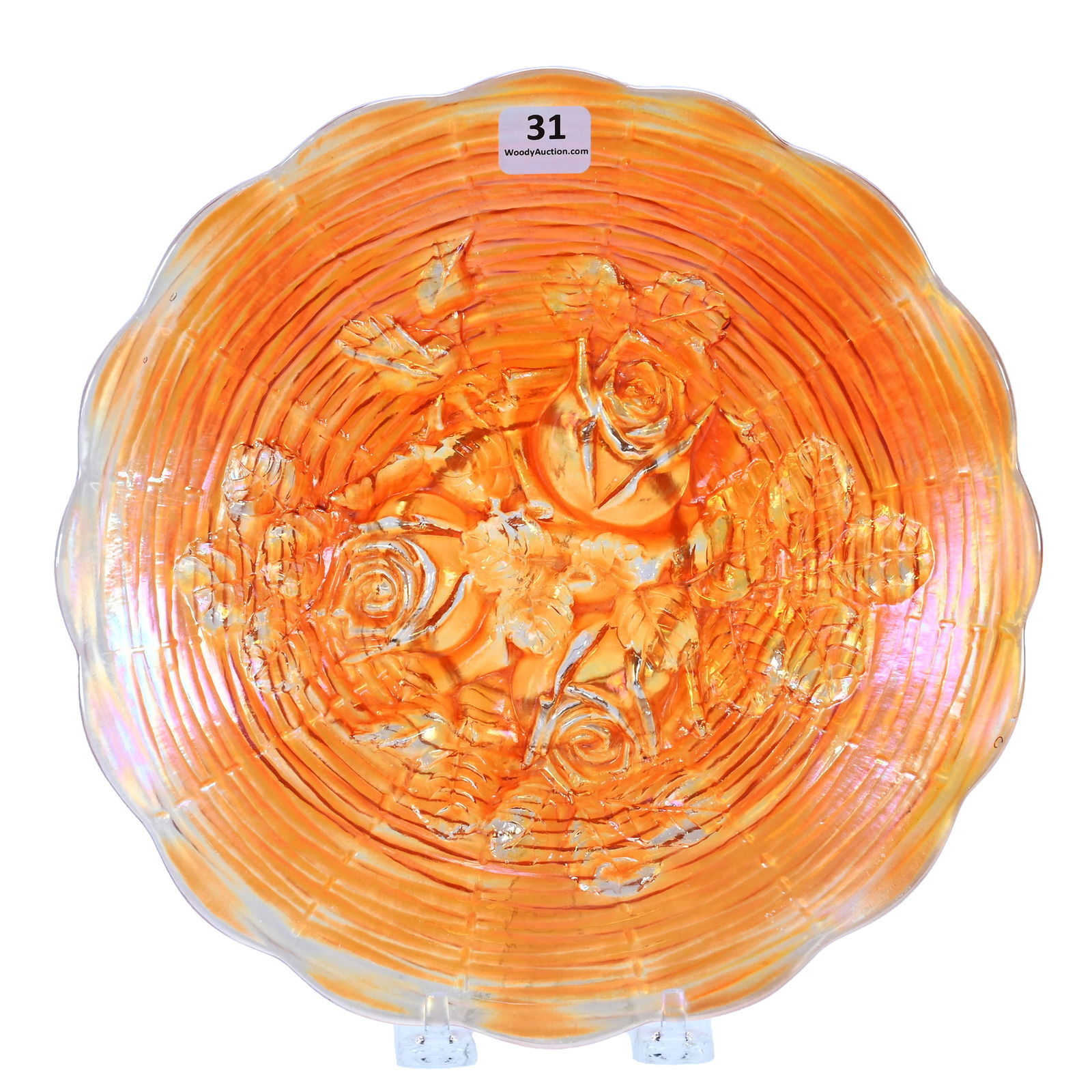 Plate, Carnival Glass, Rose Show Pattern By Northwood, Marigold (1 of 2)