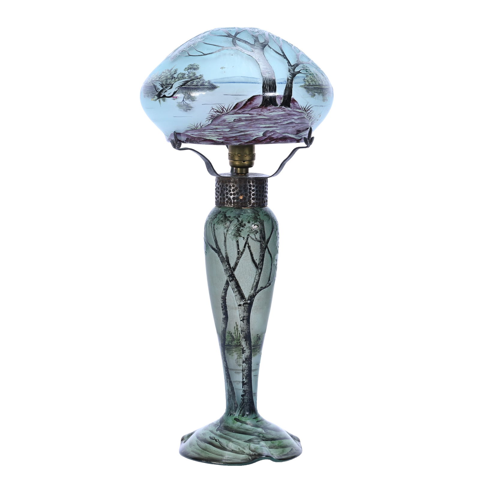 Desk Lamp Signed De Latte Nancy French Cameo Art Glass (1 of 6)