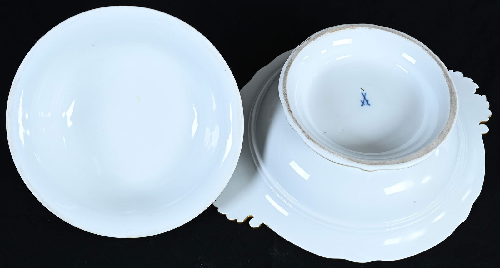 Covered Casserole, Meissen Blue Swords Mark, White With Colorful Scattered Floral Decor - 3