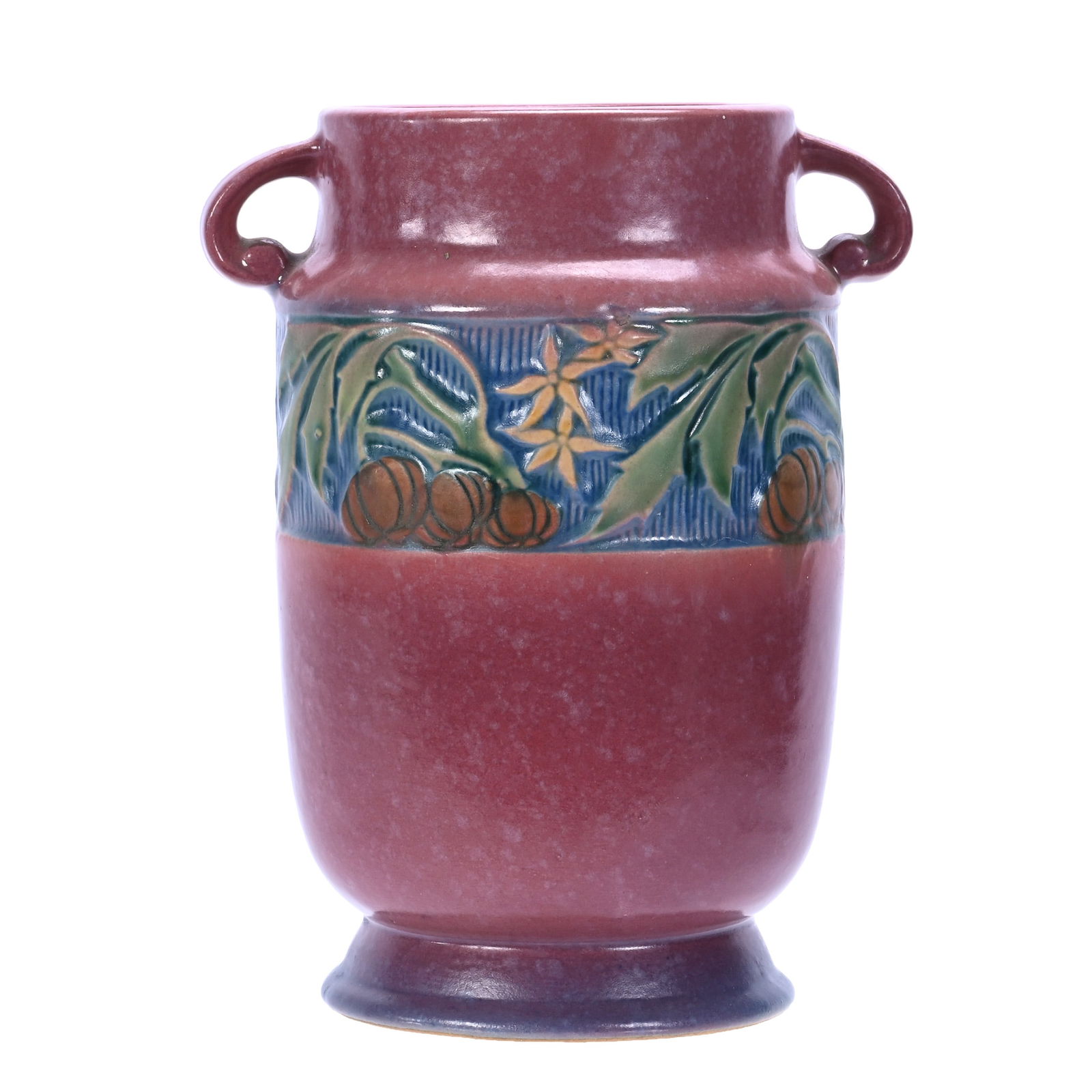 Two Handled Vase, Unmarked Roseville Art Pottery, Baneda Pattern (1 of 3)