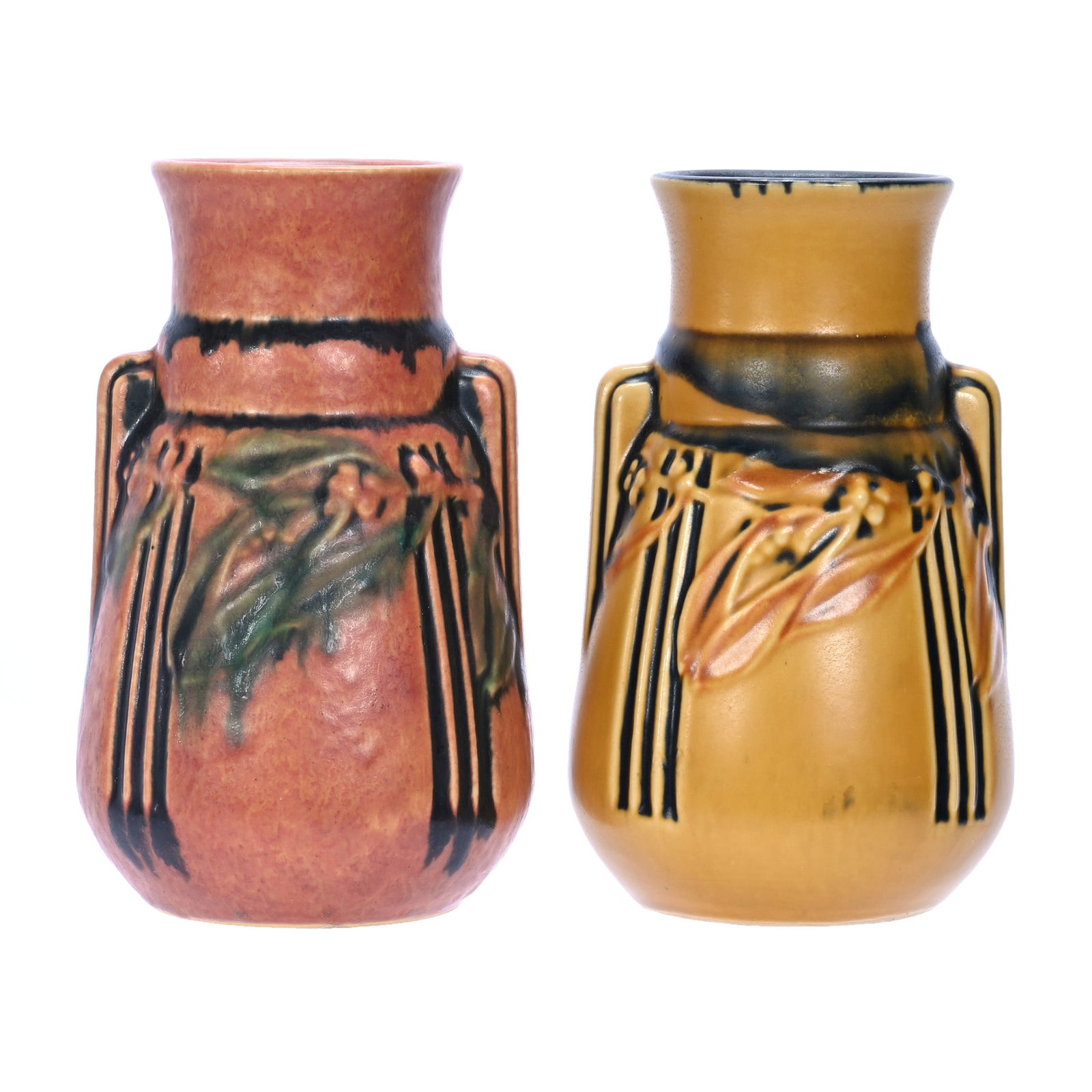 (2) Vases, Unmarked Roseville Art Pottery, Laurel Pattern (1 of 3)