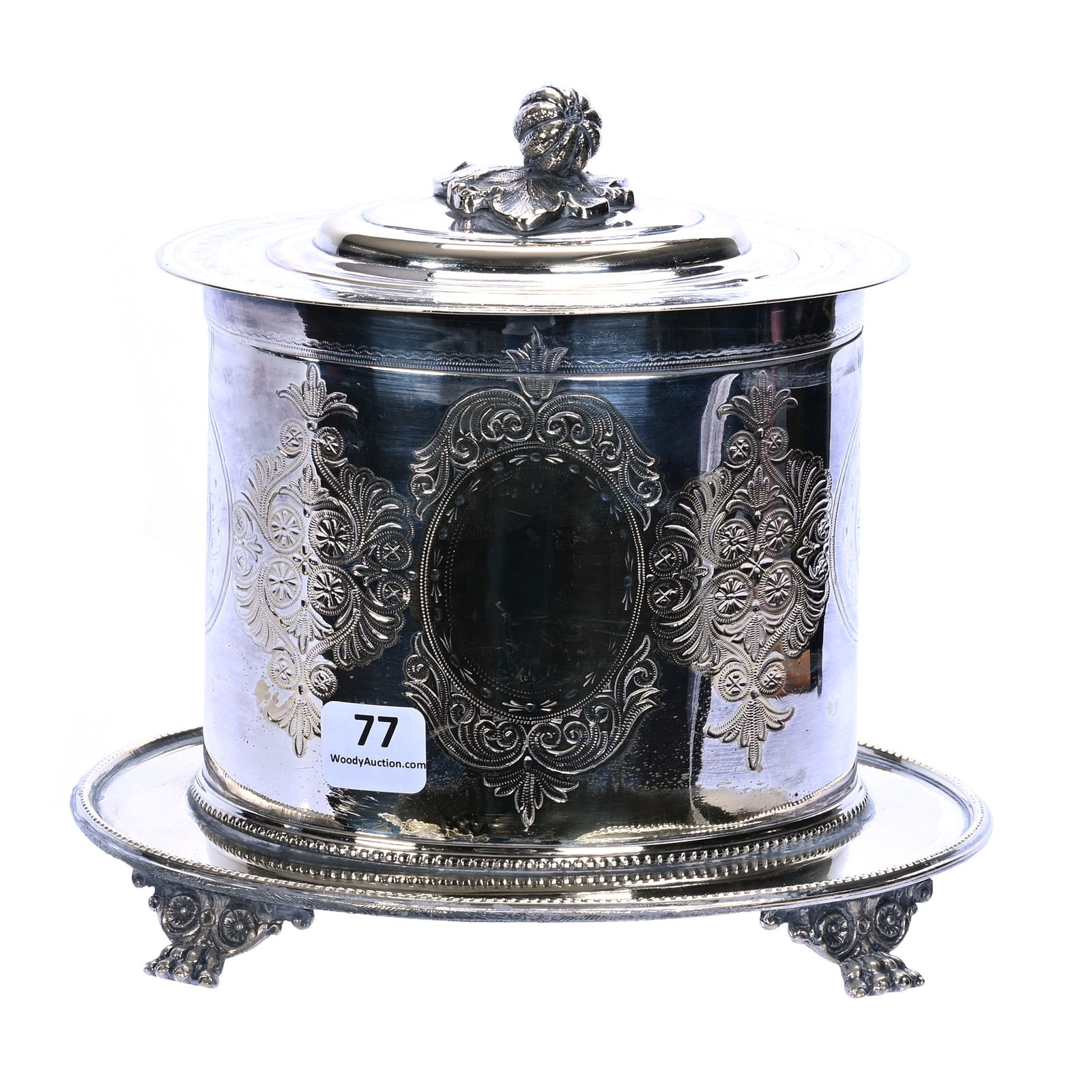 Biscuit Box, English Silverplate With Figural Melon Finial (1 of 3)