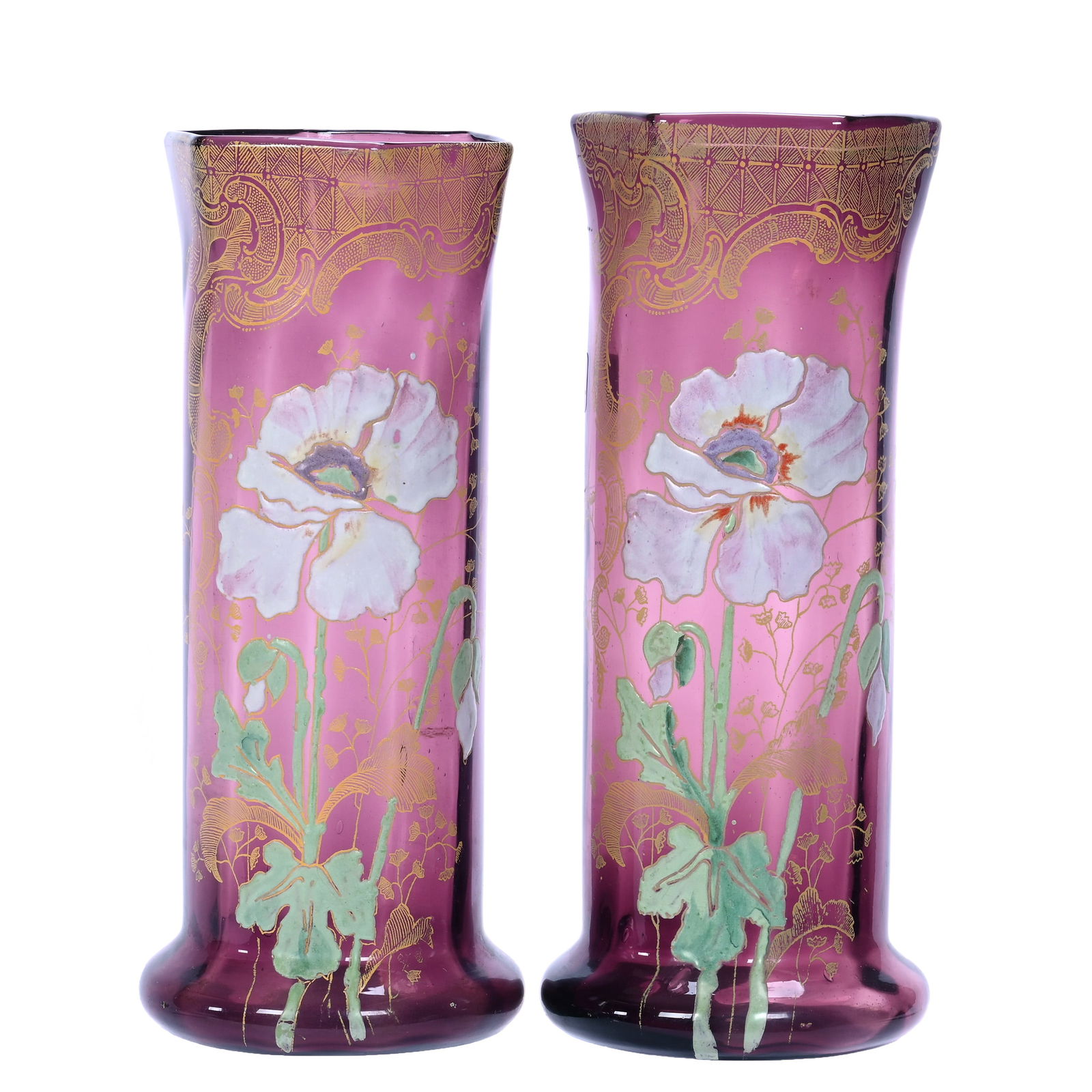 Pair Vases, Unmarked Mont Joye Style Art Glass (1 of 3)