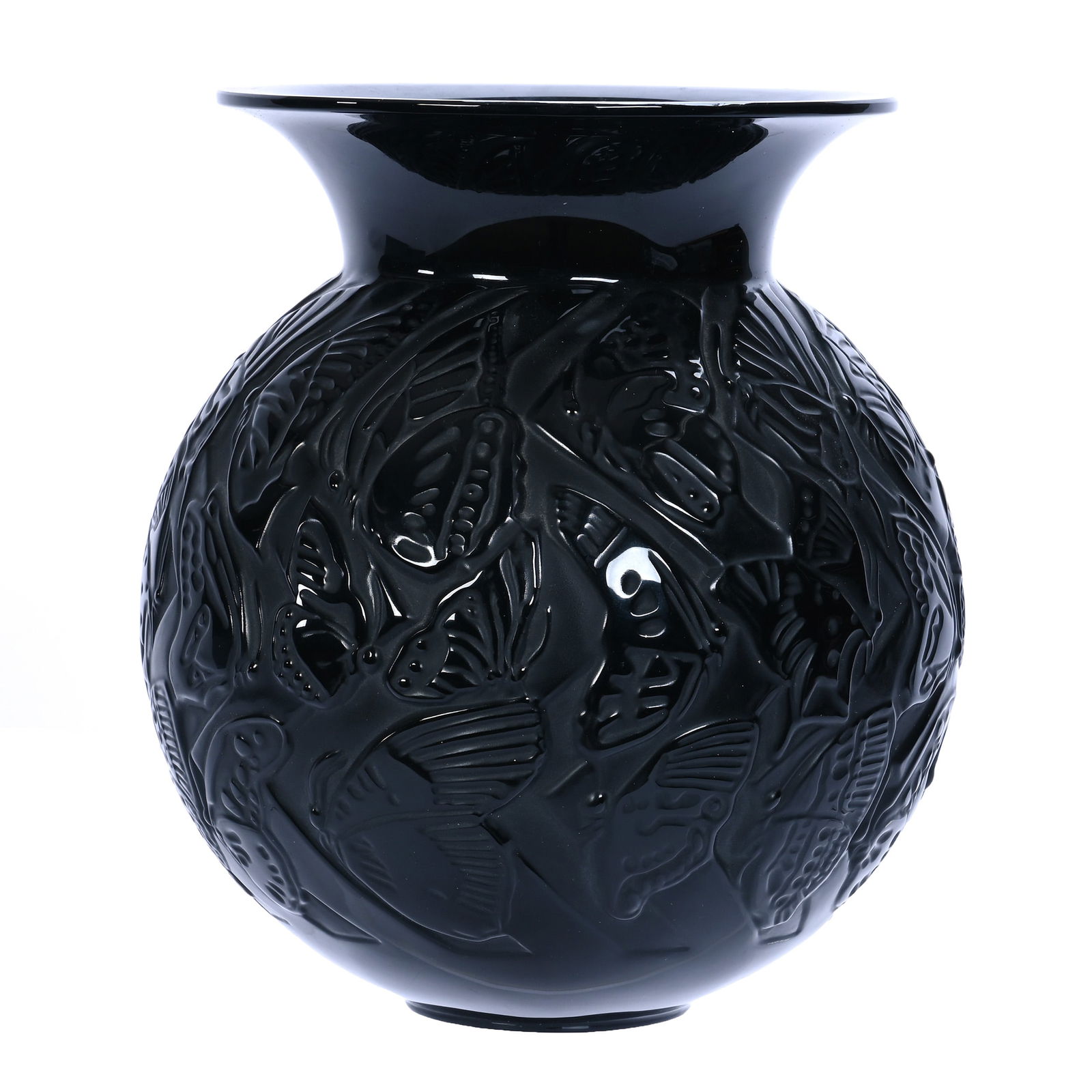 Vase, Signed Lalique France, Titled "Nymphale", Black With Butterfly Design (1 of 5)