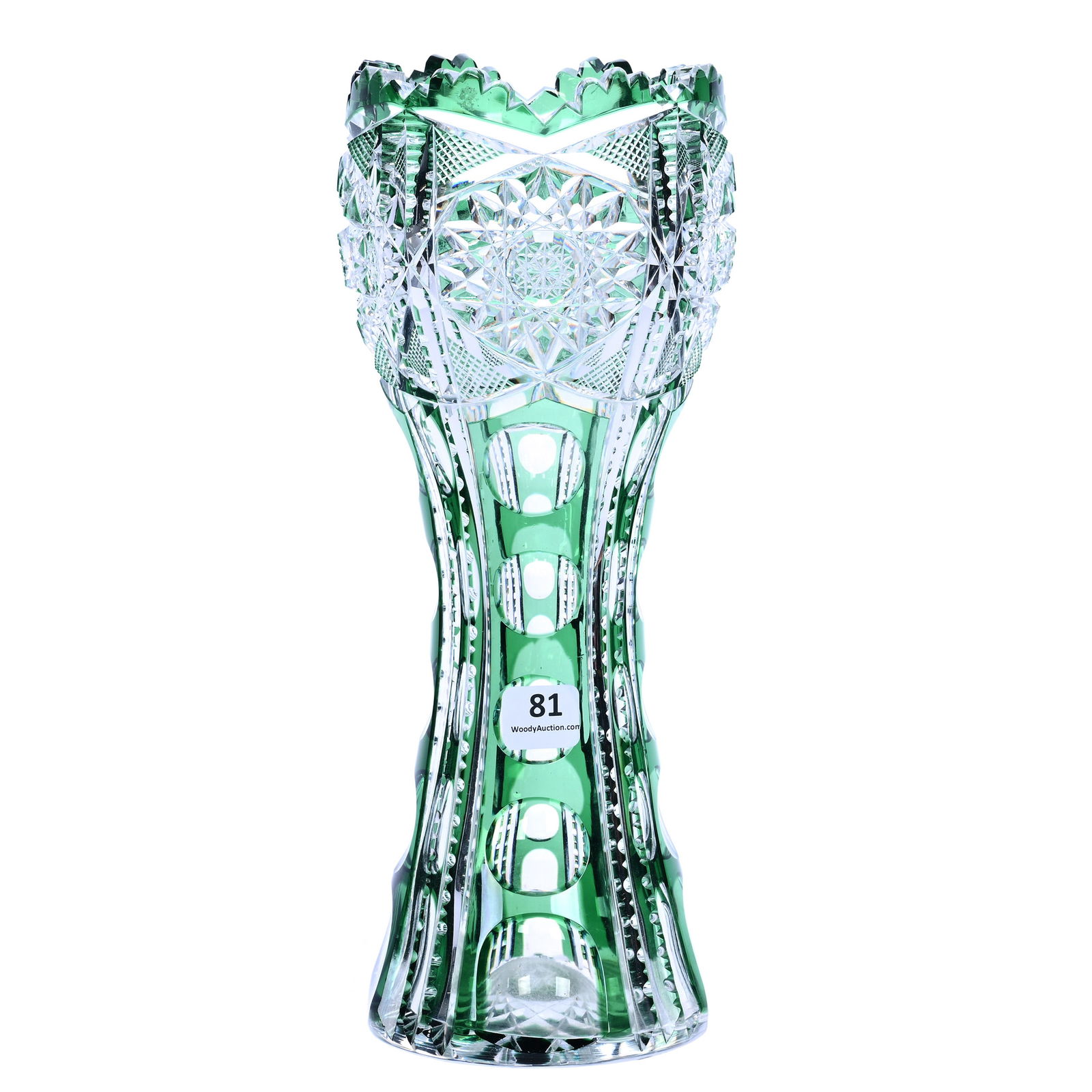 Vase, American Brilliant Cut Glass, Henrietta Pattern By Pairpoint: Vase, American Brilliant Cut Glass, Henrietta Pattern By Pairpoint, 11 x 4.5 x 4.5 Inches, Hobstar Base, Minor Interior Rim Roughness And Base Bruise, Excellent Example, 3.1 Pounds, Marlene And The La