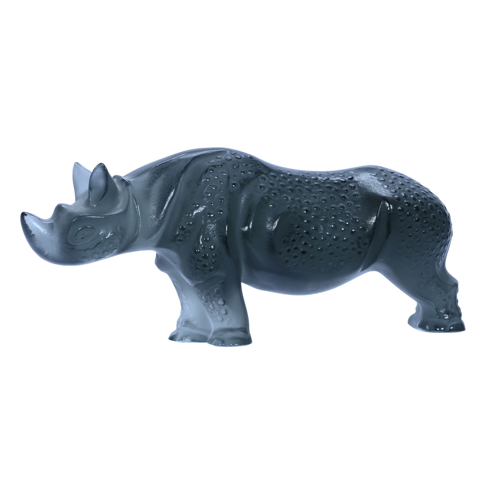 Figural Sculpture, Black Rhinoceros Form, Signed Lalique France, Titled "Tanzania Noir", Circa 1991: Figural Sculpture, Black Rhinoceros Form, Signed Lalique France, Titled "Tanzania Noir", Circa 1991, 4.25 x 10.5 x 3 Inches, Black Rhinoceros Form, Original Box Measures 4" x 15" x 8.5", 5.8 Pounds,