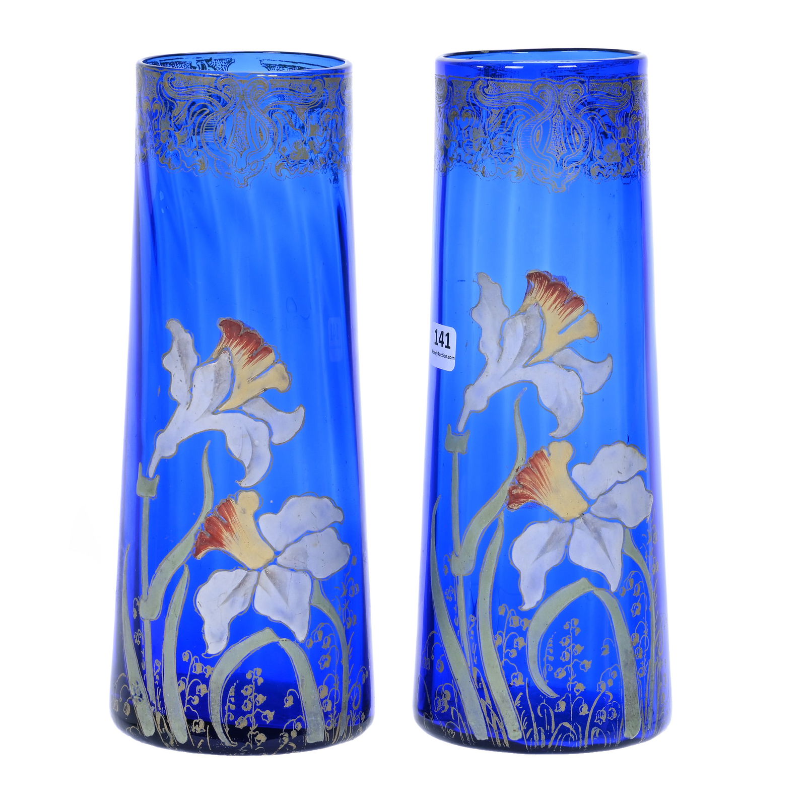 Pair Vases, Unmarked Bohemian Art Glass Mont Joye Style (1 of 3)