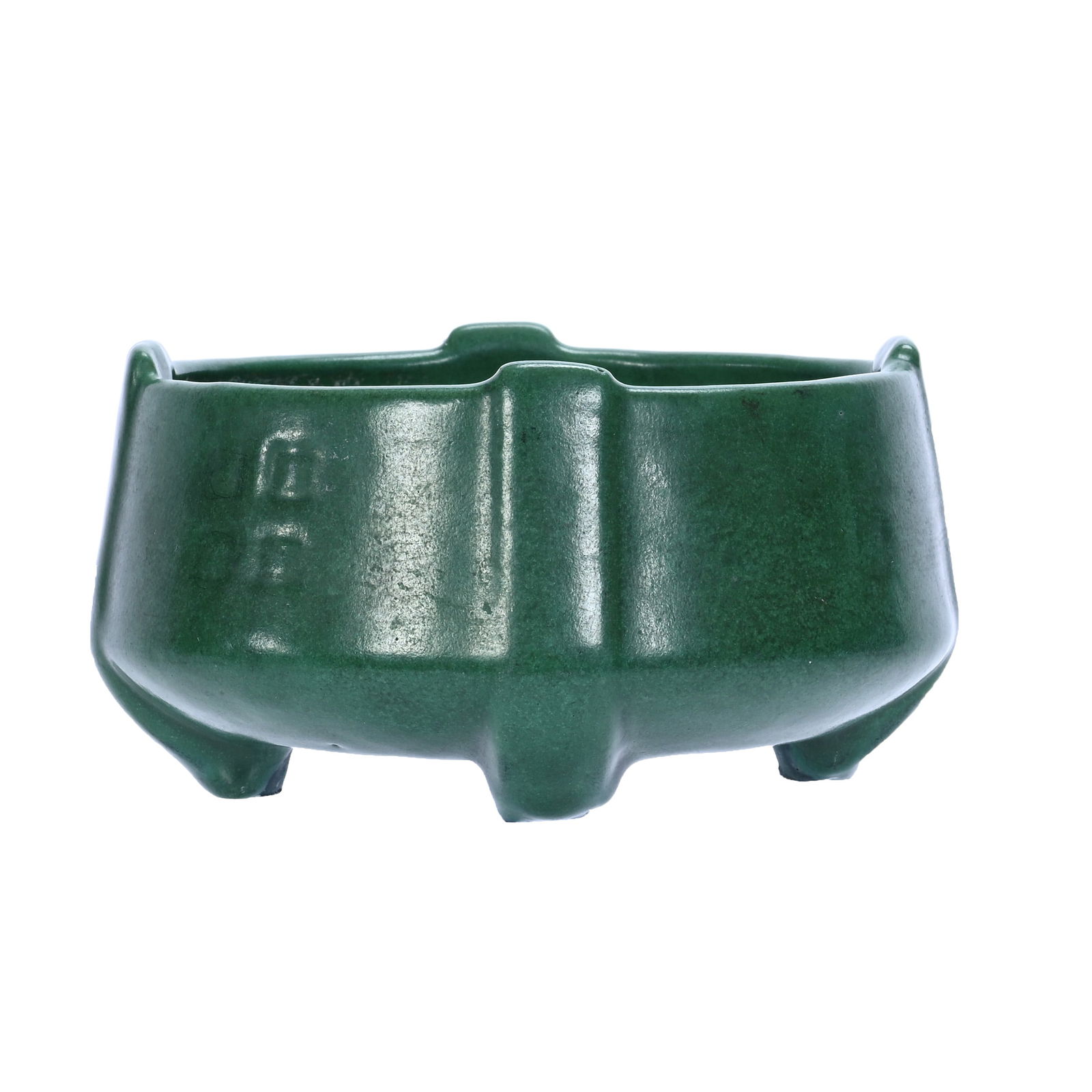 Bowl, Unmarked Weller Art Pottery: Bowl, Unmarked Weller Art Pottery, 3 x 5.5 x 5.5 Inches, Matte Green Glaze With Rare Blue Bottom, Hard To See Rim Hairline, 1 Pound, Steve Williams Collection, Oklahoma.