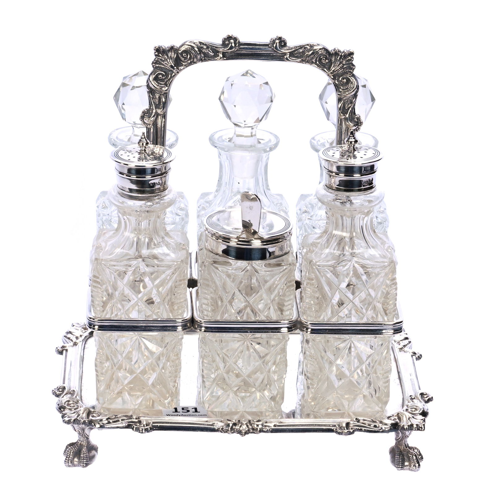 English Condiment Set With Six Square Bottles With Geometric Cut Design (1 of 10)