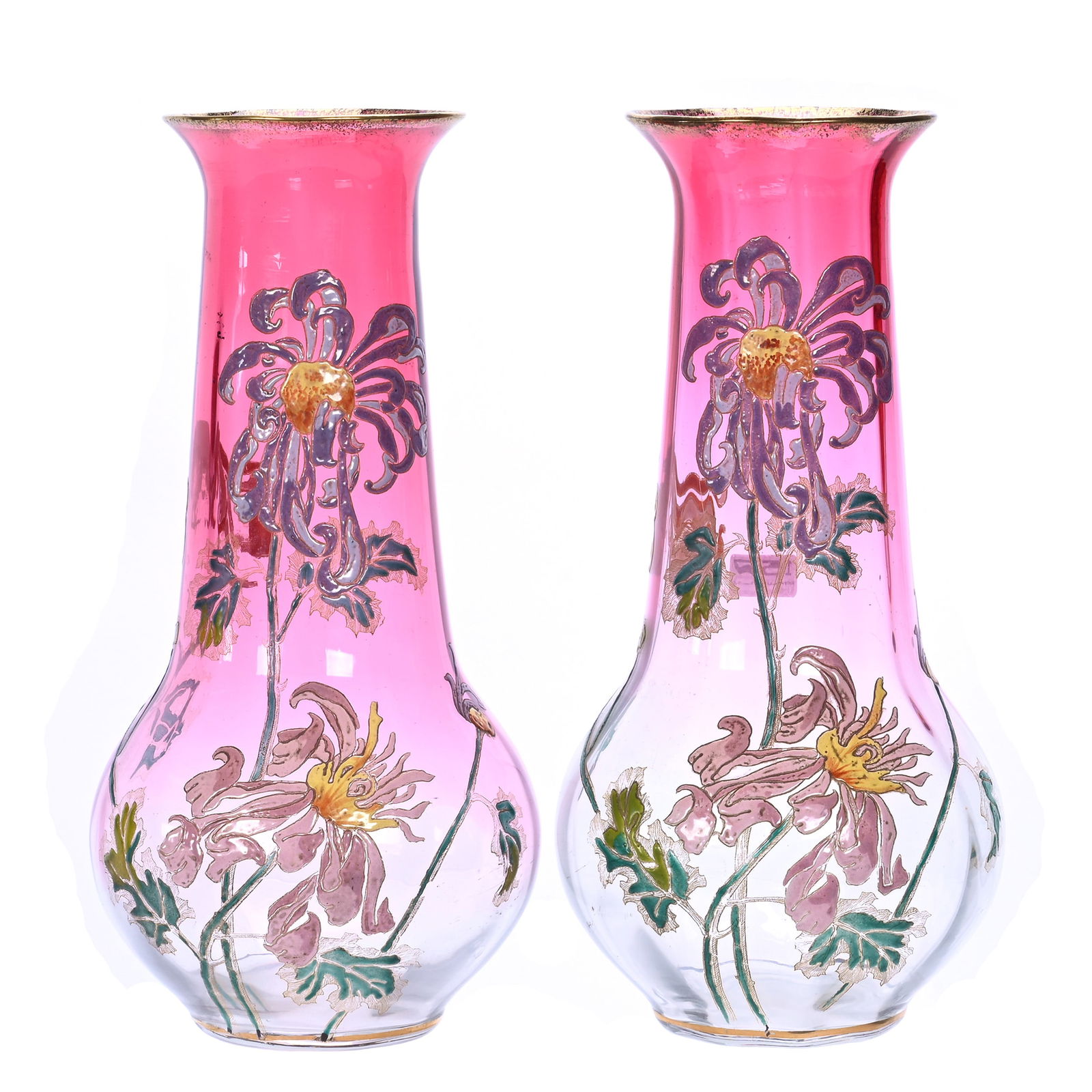 Pair Vases, Unmarked Bohemian Art Glass (Mont Joye Style) (1 of 3)