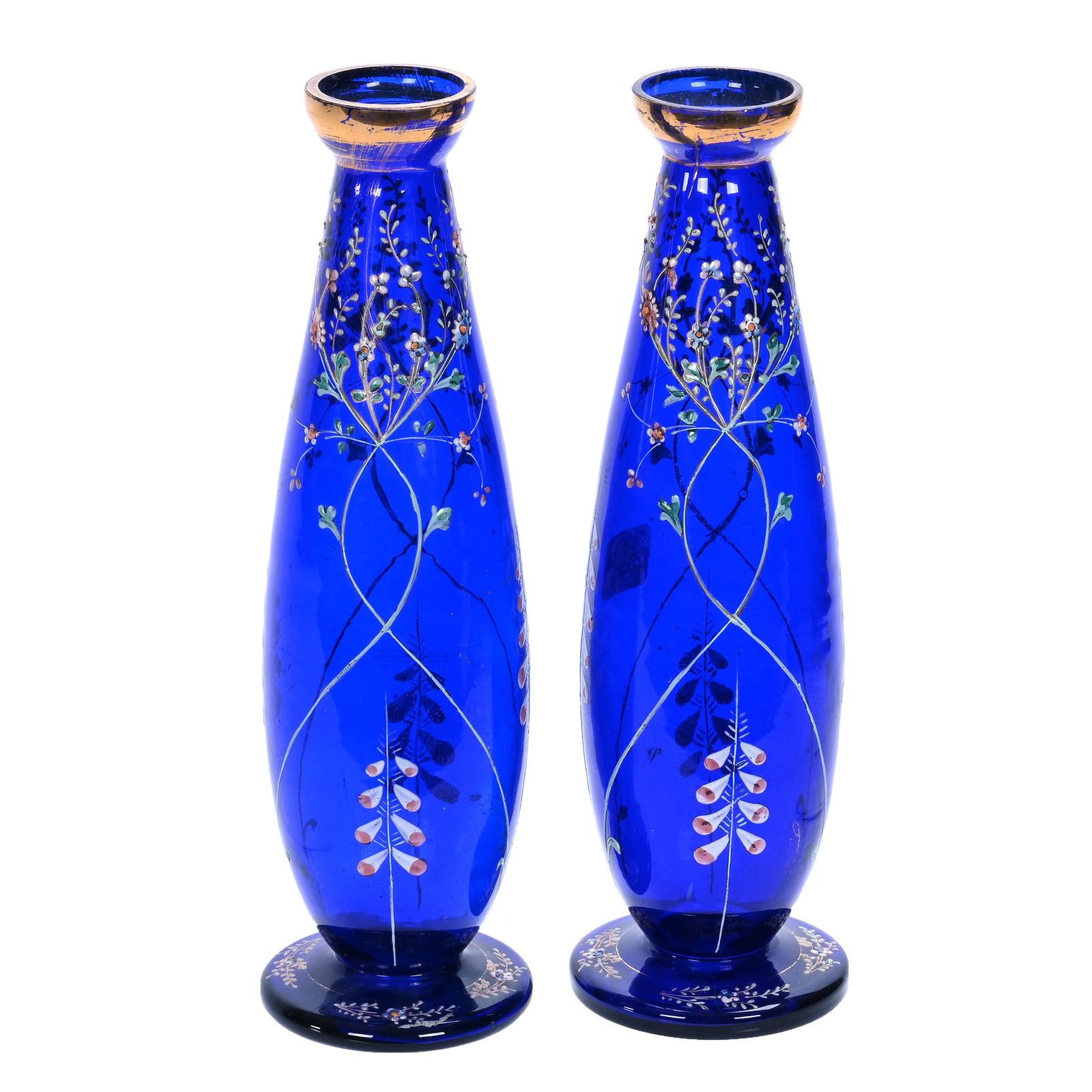Pair Vases, Unmarked Bohemian Art Glass (1 of 3)