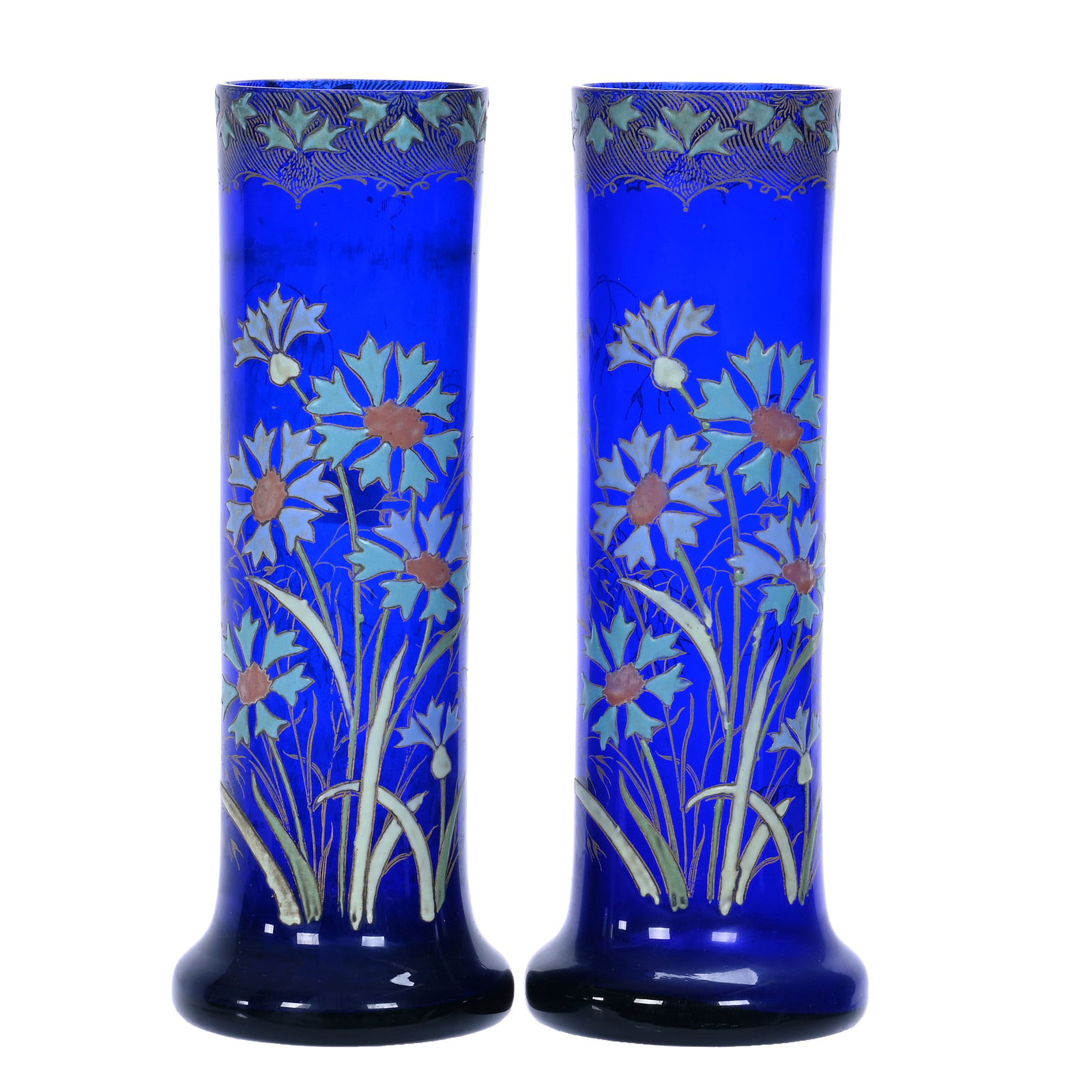 Pair Vases, Unmarked Bohemian Art Glass Mont Joye Style (1 of 3)