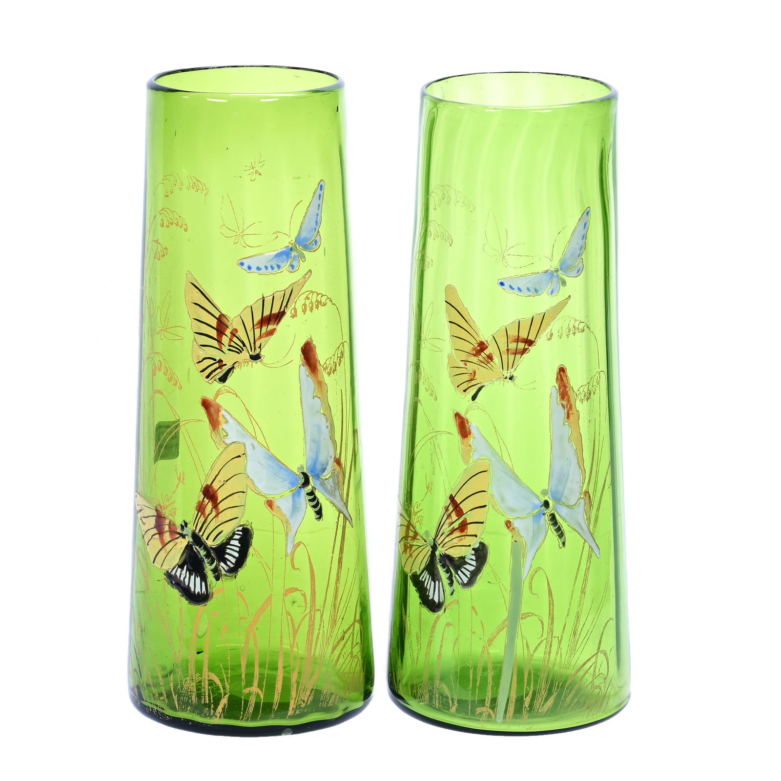 Pair Vases, Unmarked Bohemian Art Glass (Mont Joye Style) (1 of 3)