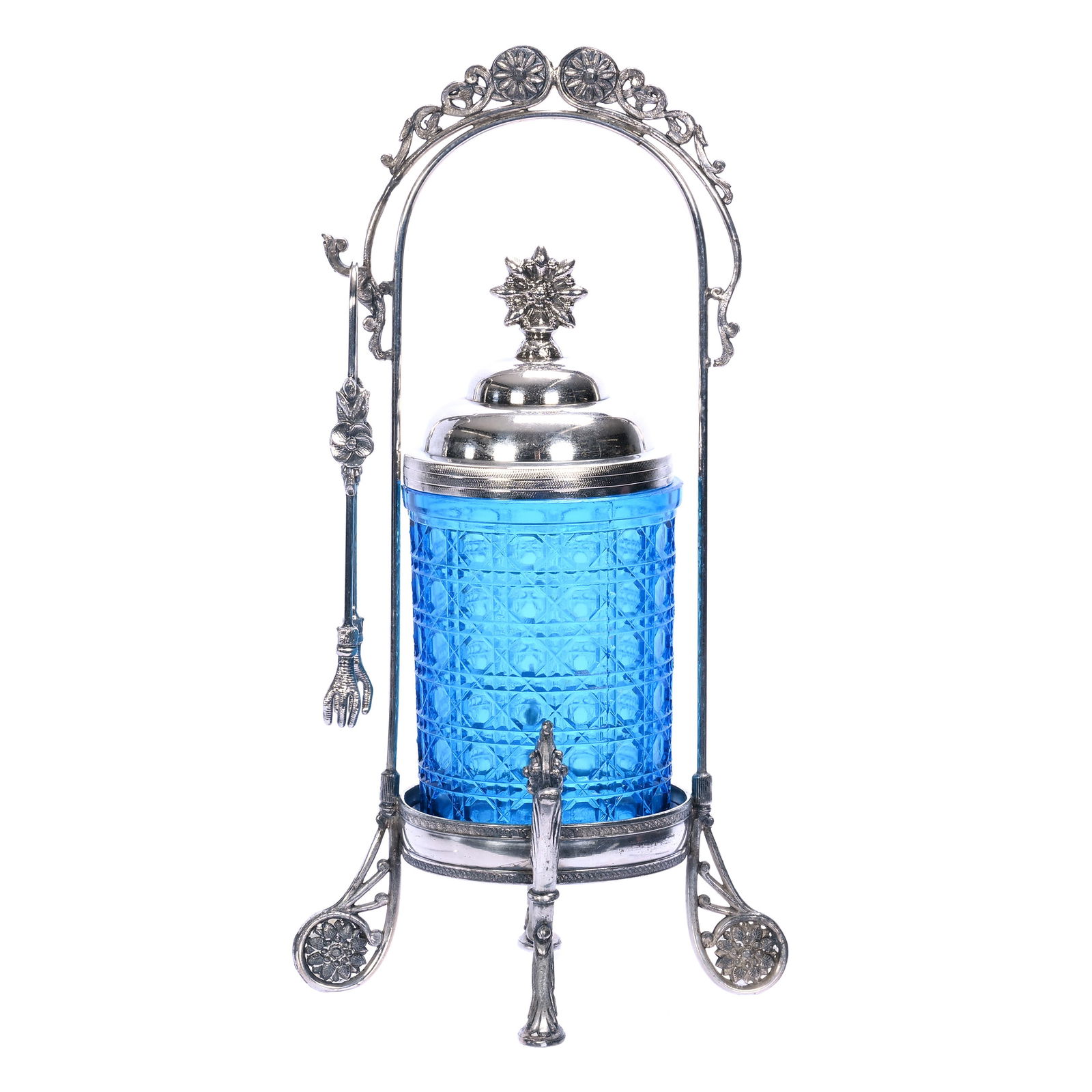 Victorian Pickle Castor, Blue Art Glass Insert With Cane Pattern Design (1 of 8)