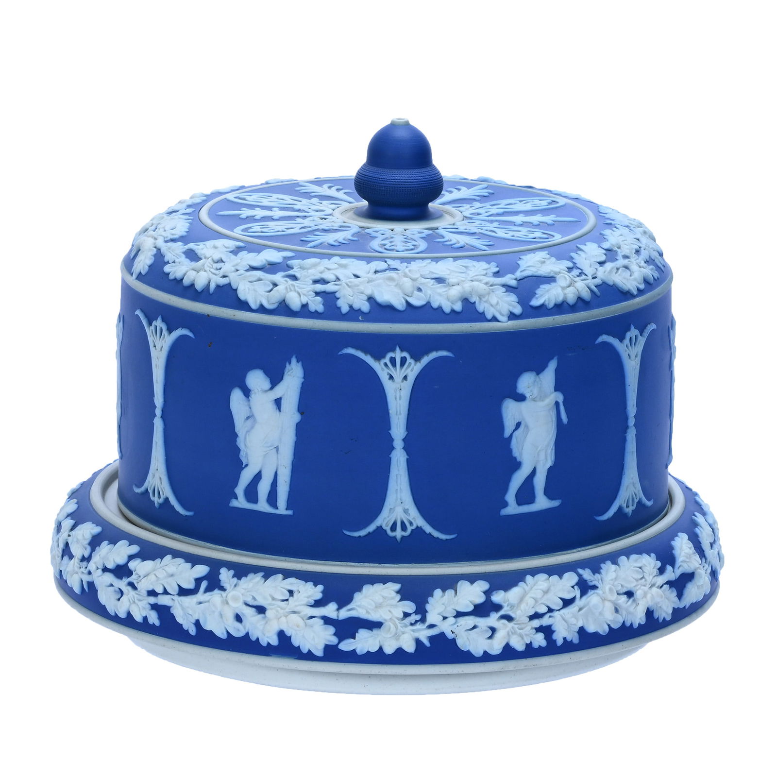 Covered Cheese Dish, Wedgwood Style Blue And White Jasper Ware (1 of 3)