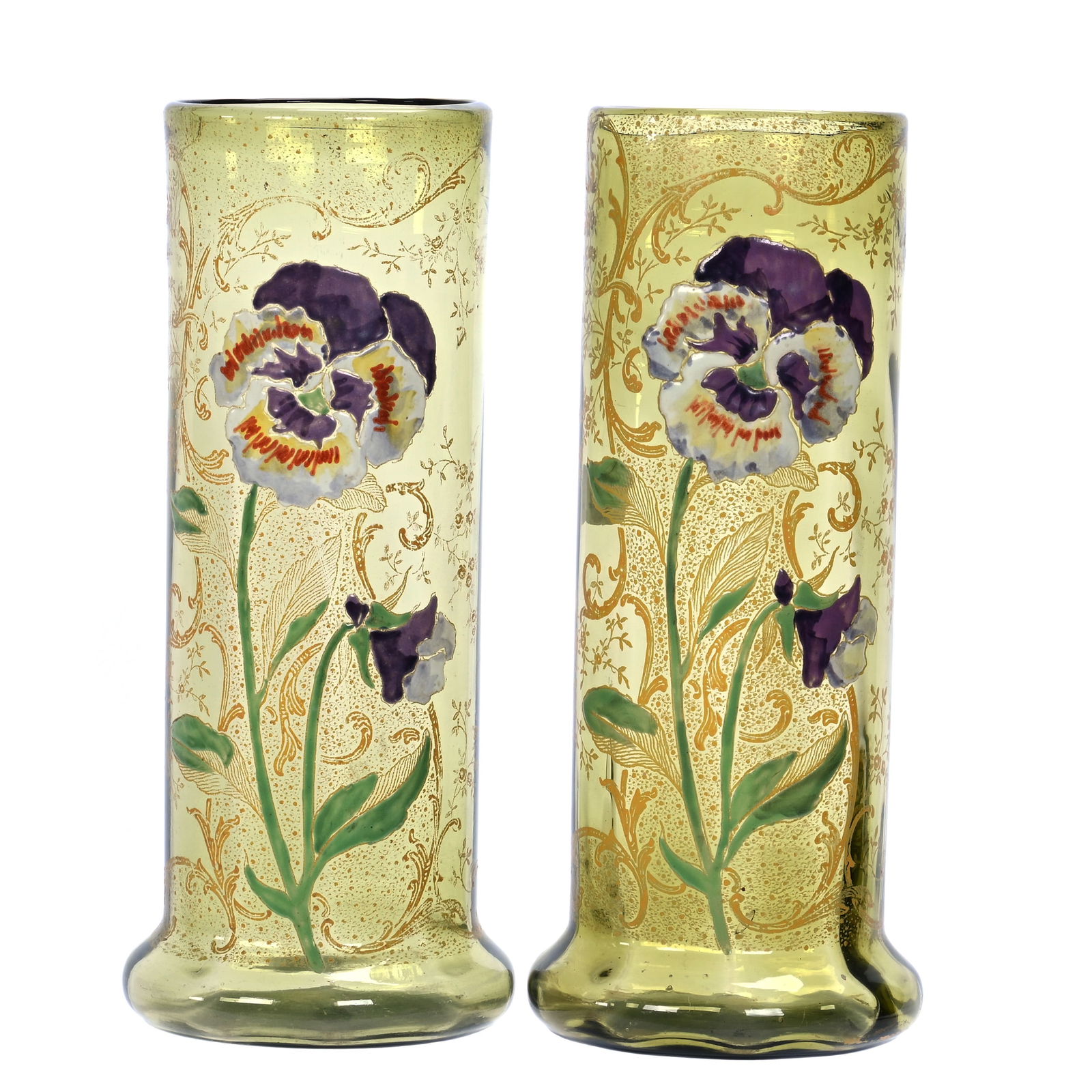 Pair Vases, Unmarked Bohemian Art Glass (Mont Joye Style) (1 of 3)