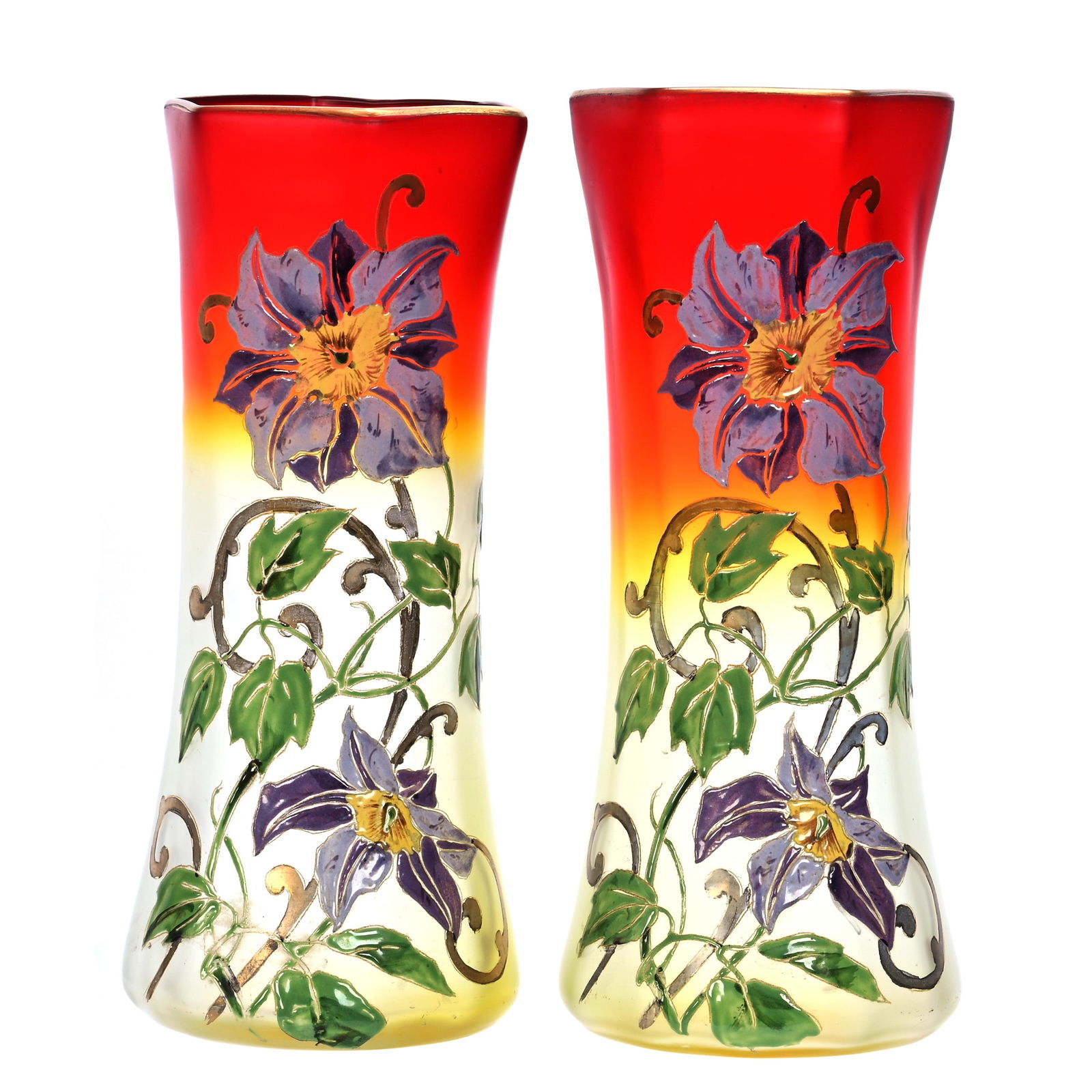 Pair Vases, Unmarked Bohemian Art Glass (Mont Joye Style) (1 of 3)