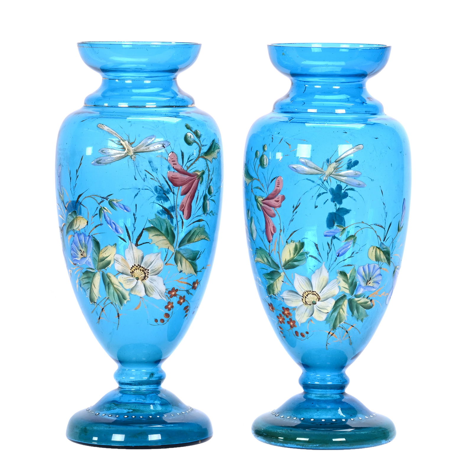 Pair Vases, Unmarked Bohemian Art Glass (1 of 3)