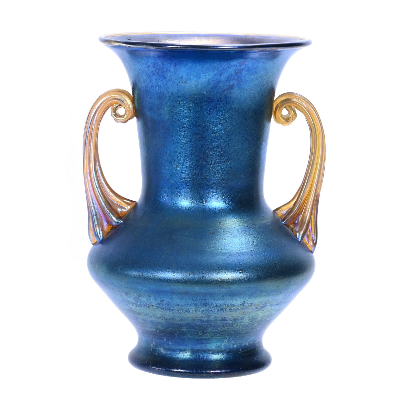 Two Handled Vase, Unmarked Loetz Cobalt Silberiris Art Glass (1 of 3)