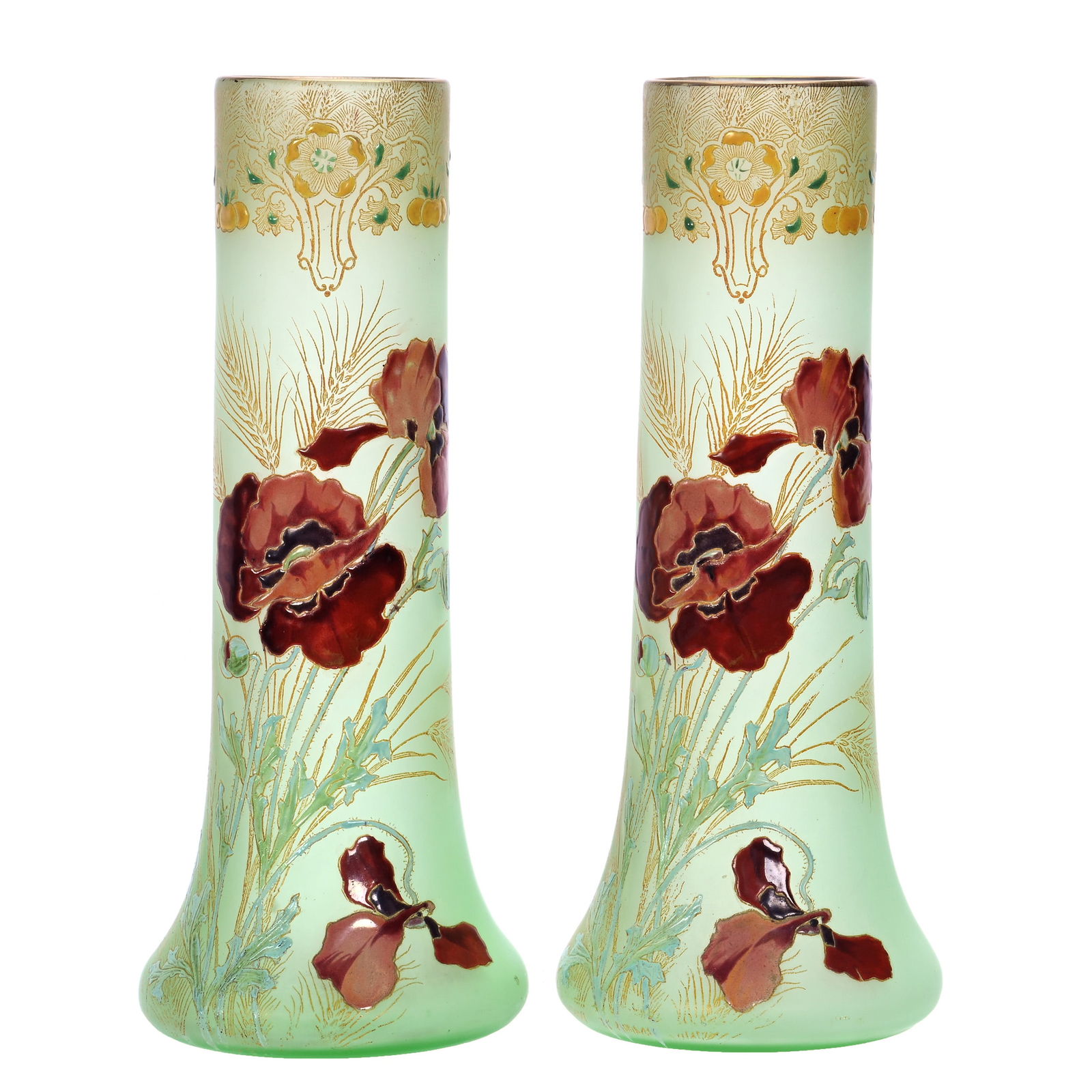 Pair Vases, Unmarked Bohemian Art Glass (1 of 3)