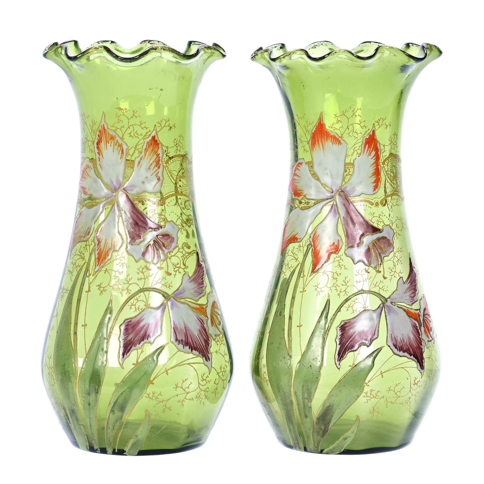 Pair Vases, Unmarked Bohemian Art Glass (Mont Joye Style) (1 of 3)