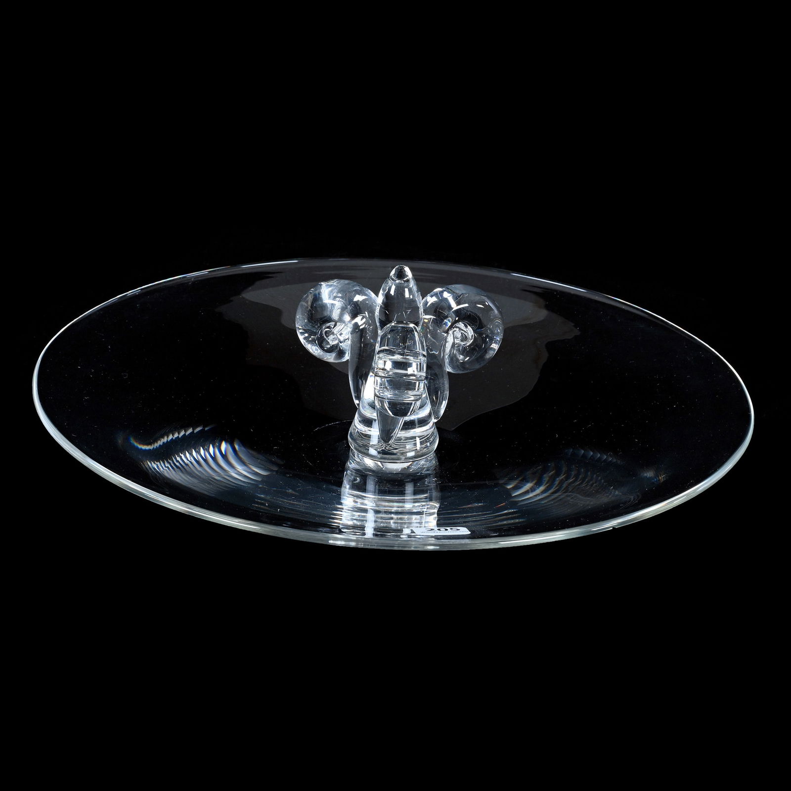 Serving Tray Signed Steuben Clear Crystal, Center Art Glass, Fleur De Lys Handle (1 of 3)