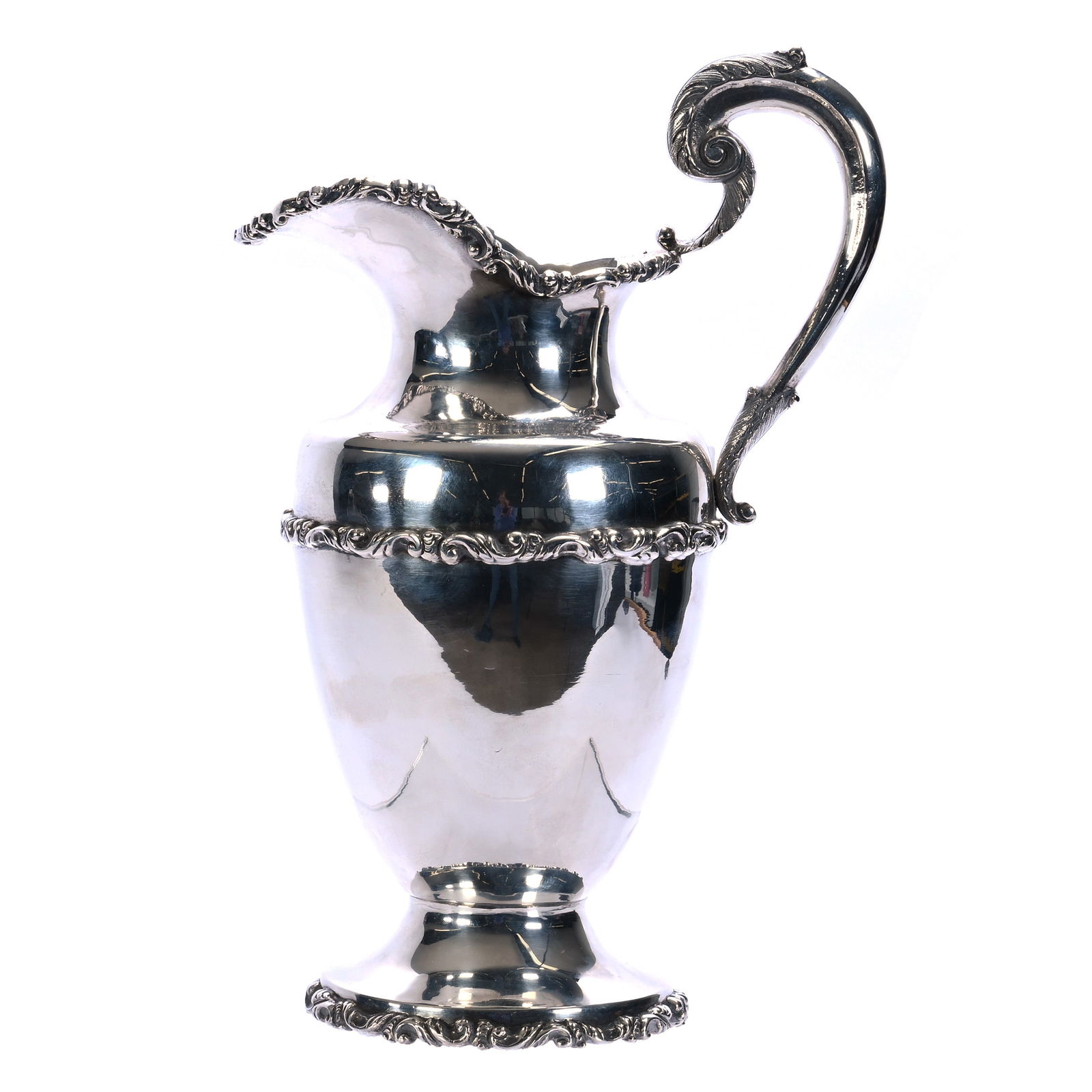 Pedestal Pitcher, Solid Sterling Silver: Pedestal Pitcher, Solid Sterling Silver, 12.5 x 8 x 5.5 Inches, Marked Sterling 930 With Unidentified Mexican Silversmith Mark, 1155 Grams, Colorado Private Collection.