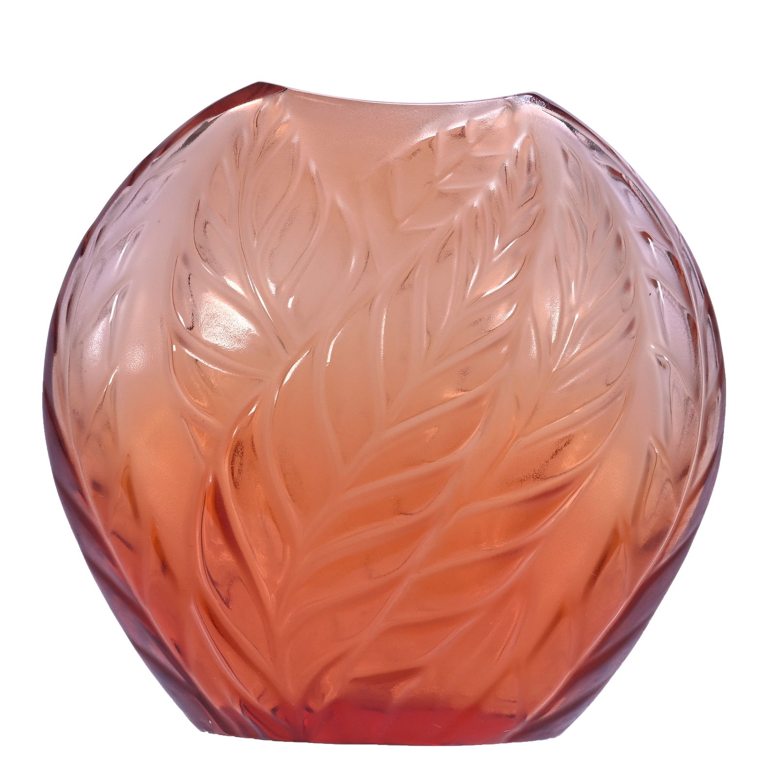 Vase, Signed Lalique France: Vase, Signed Lalique France, 4.5 x 4.75 x 2.25 Inches, Solid Amber Filicaria Pattern, 1 Pound, Private Collection, Kansas.