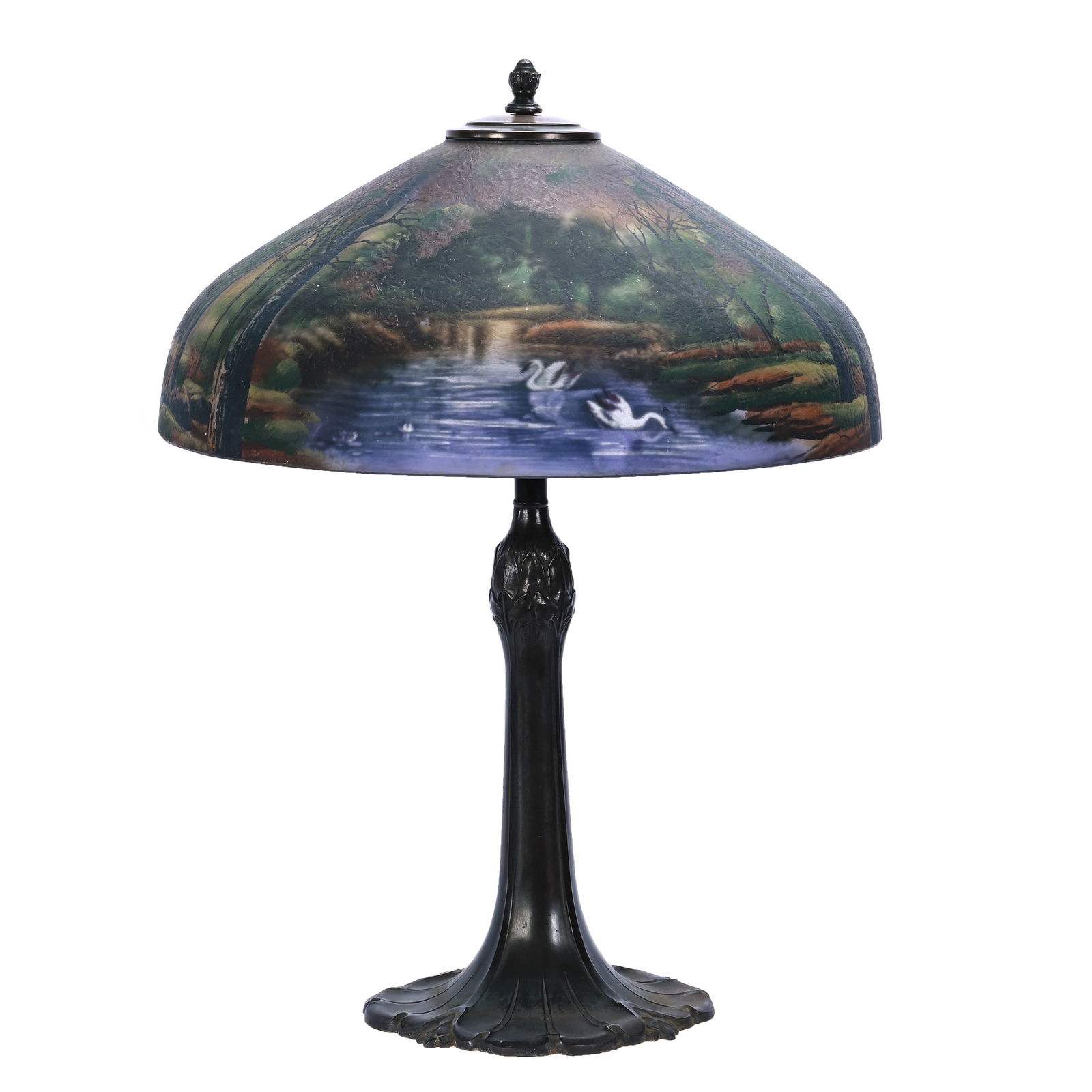 Table Lamp, Reverse Painted, Chipped Ice Shade Attributed To Pittsburgh (1 of 4)