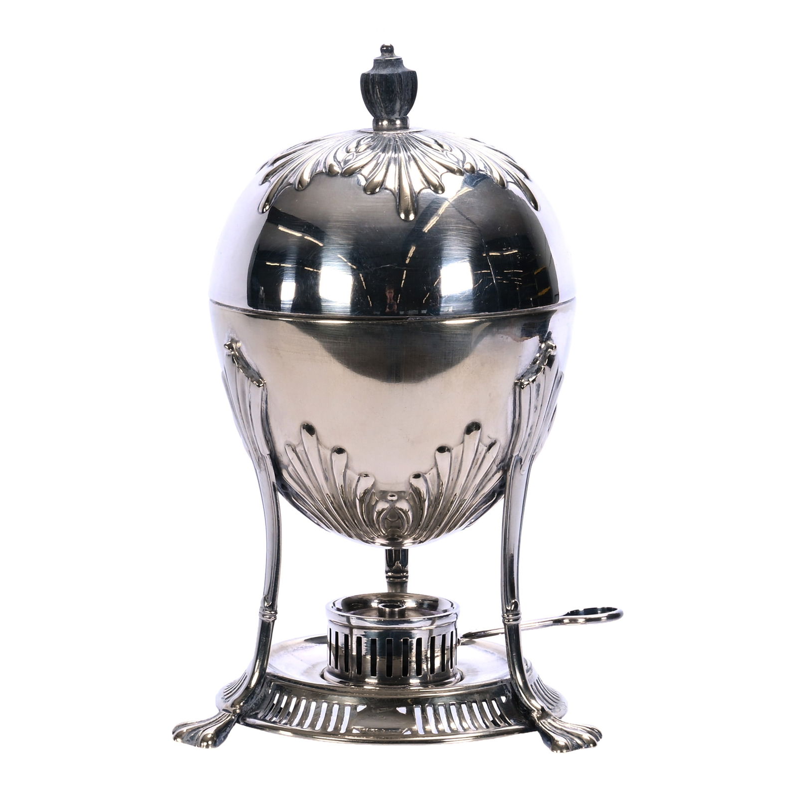Victorian English Silverplate Egg Warmer, Original Burner, Ebony Finial (1 of 4)