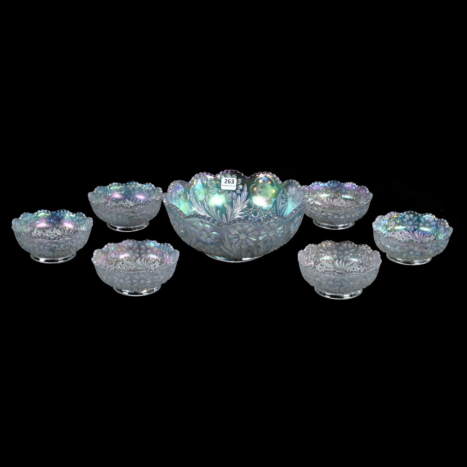 Berry Set, Carnival Glass, Cosmos And Cane Pattern, By U.S. Glass (1 of 4)