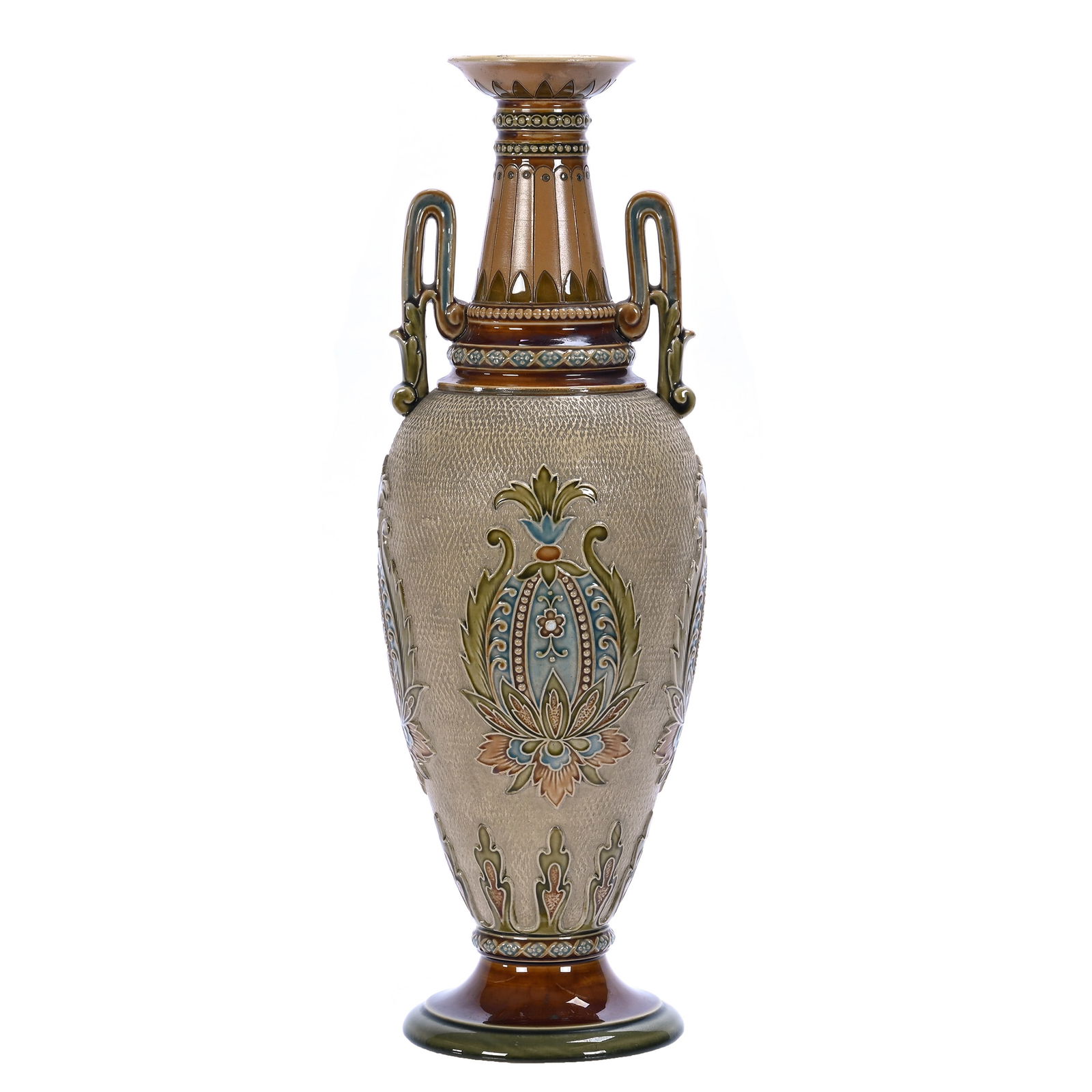 Pedestal Two Handled Vase, Marked Mettlach #2505 (1 of 3)