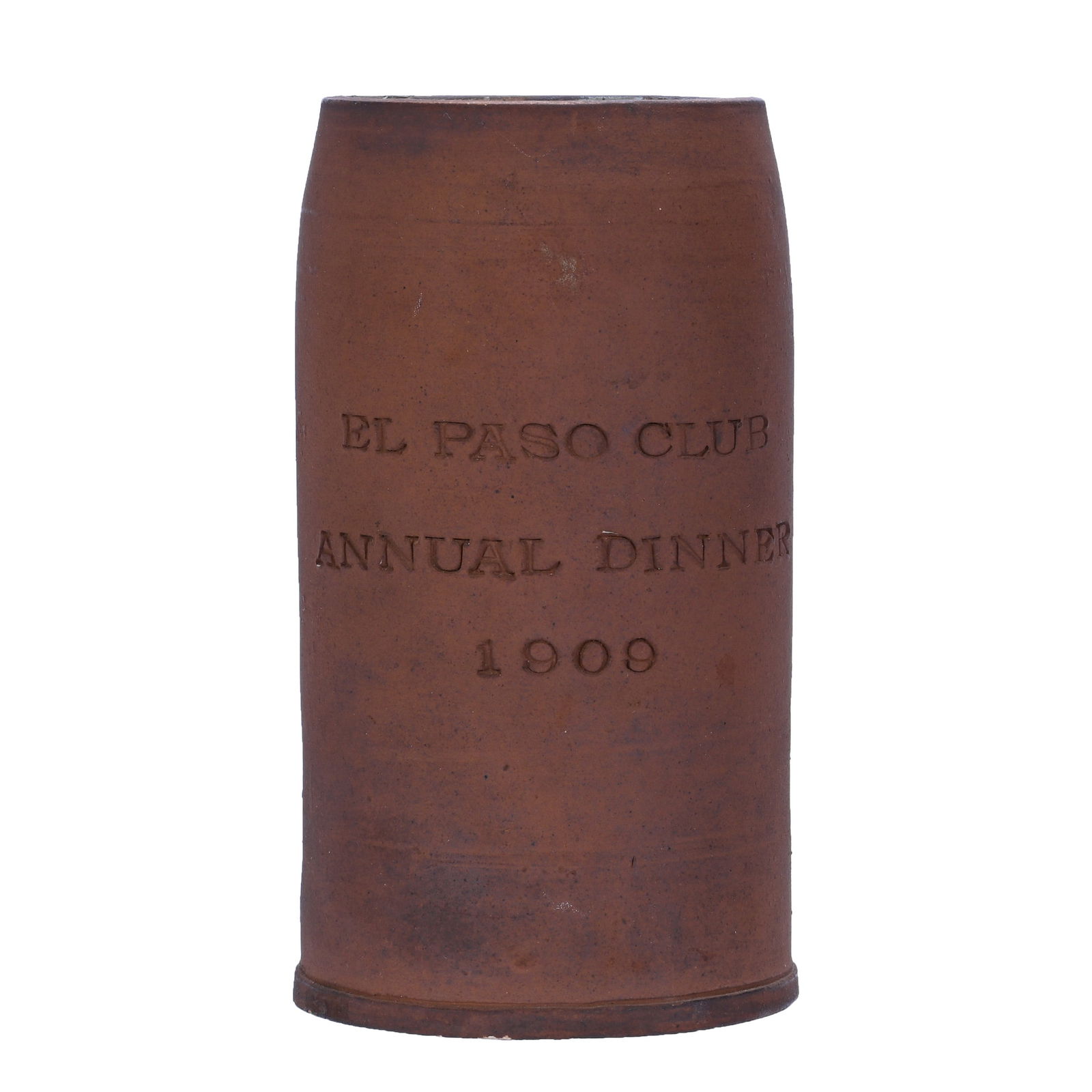 Commemorative Mug, Marked Van Briggle Art Pottery Dated 1909: Commemorative Mug, Marked Van Briggle Art Pottery Dated 1909, 6.25 x 5 x 3.5 Inches, Factory Second Commissioned Piece With Experimental Glaze, El Paso Club Annual Dinner, This Rare Mug Is Described