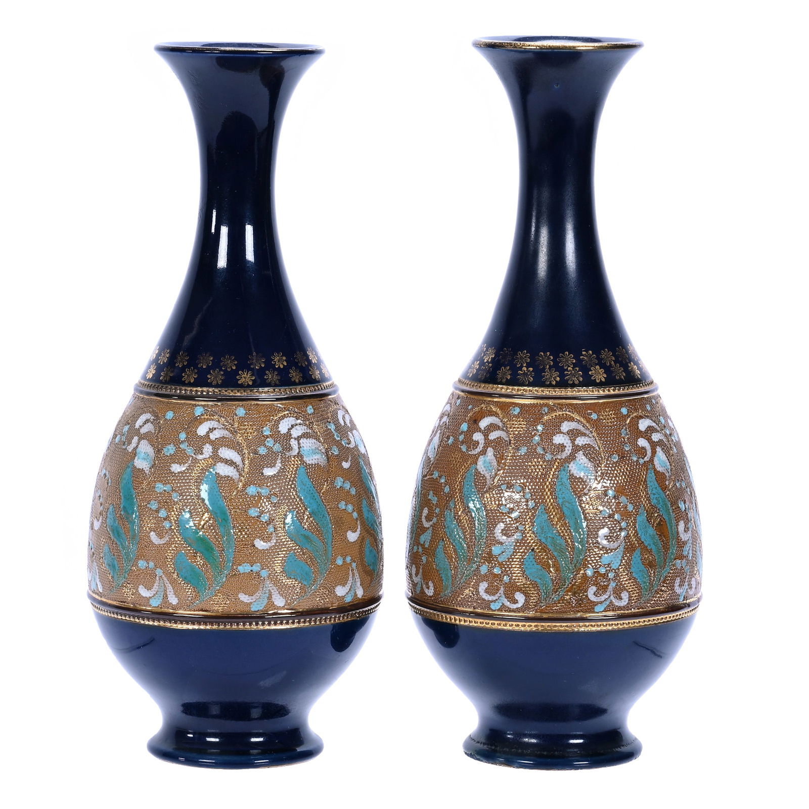 Pair Vases, Marked Royal Doulton Lambeth (1 of 3)