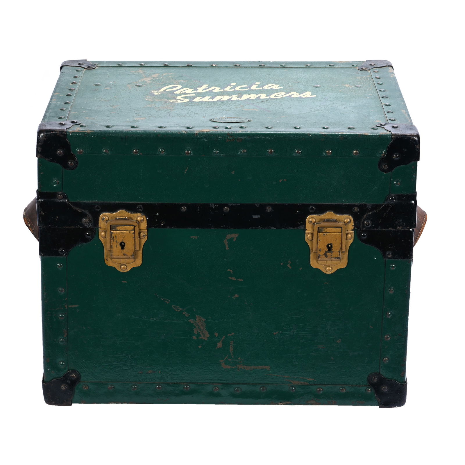 US Army Spec No 28-1B, Steamer Trunk/Foot Locker: US Army Spec No 28-1B, Steamer Trunk/Foot Locker, 14.25 x 18 x 14 Inches, Dated August 18, 1942, Personalized Letters On Top "Patricia Summers", Original Internal Fold Down Box With Leather Retention