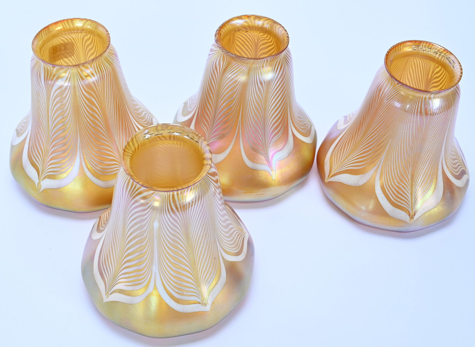 (4) Light Shades, Signed Quezal Art Glass - 2