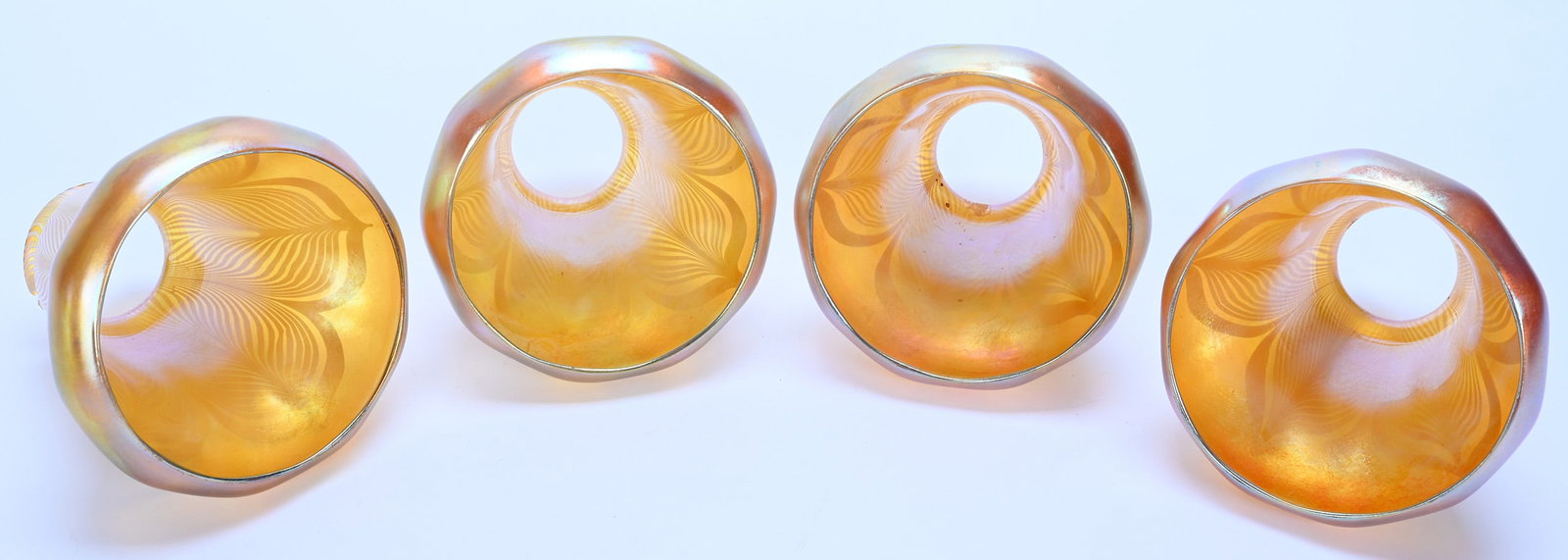 (4) Light Shades, Signed Quezal Art Glass - 3