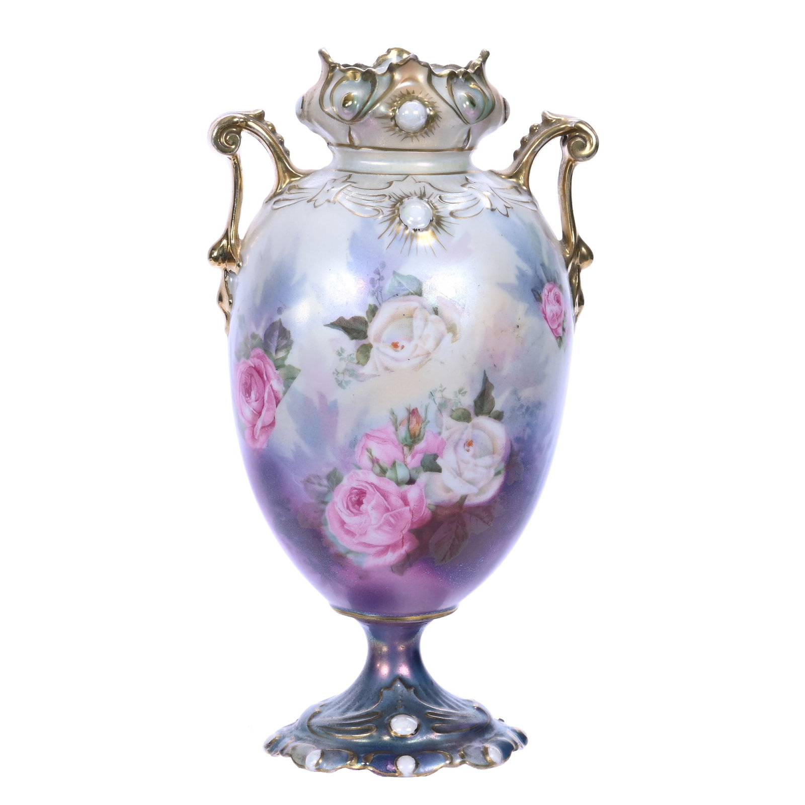 Pedestal Two Handled Vase, Marked R.S. Prussia, Ribbon And Jewel Mold (1 of 3)