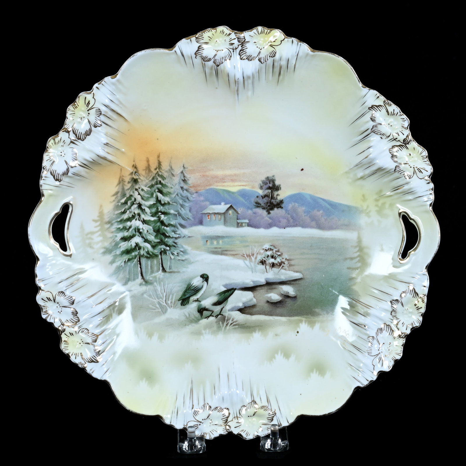 Two Handled Cake Plate, Unmarked R.S. Prussia, Icicle Mold (1 of 2)