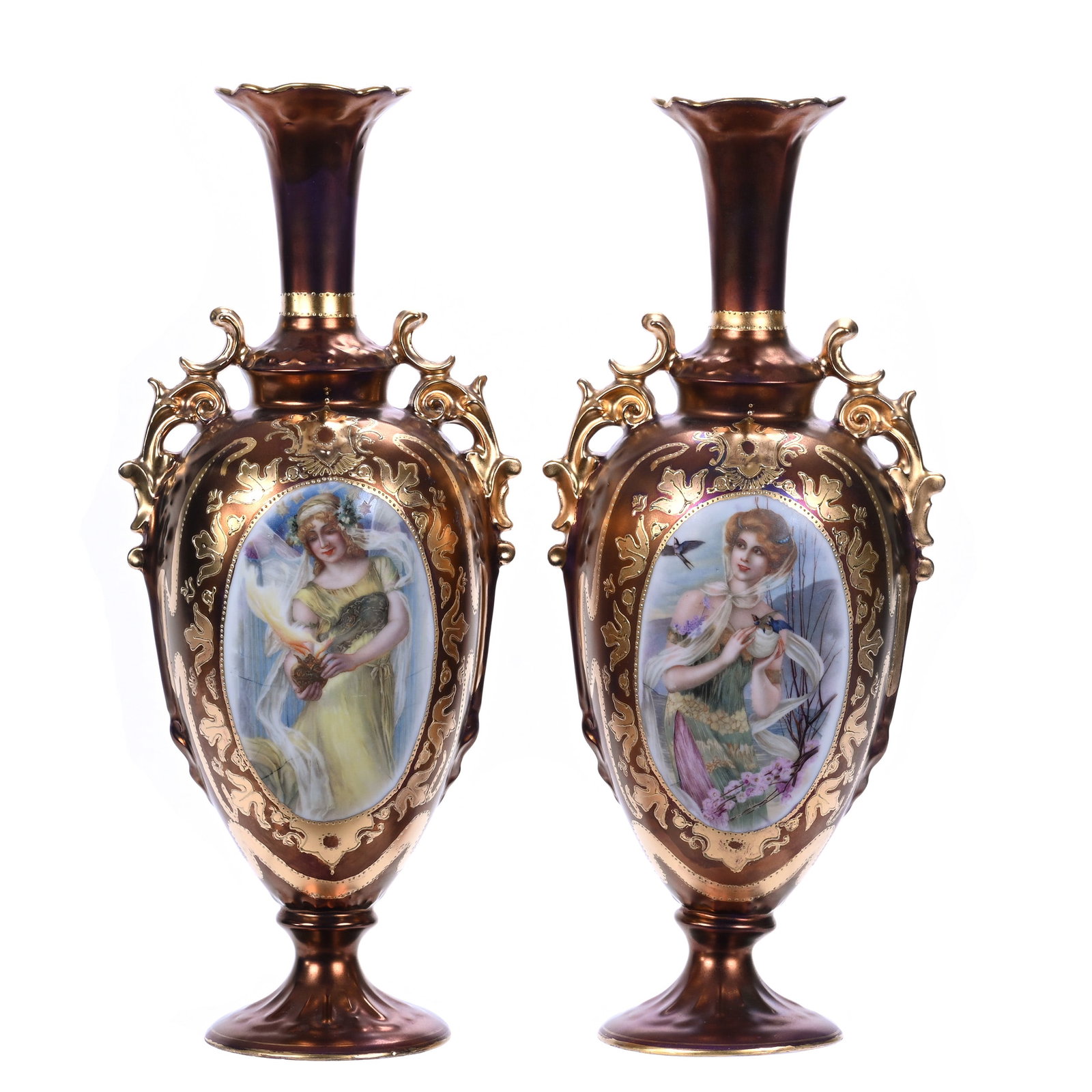 Pair Two Handled Vases, Marked Es Germany Prov Saxe (1 of 3)