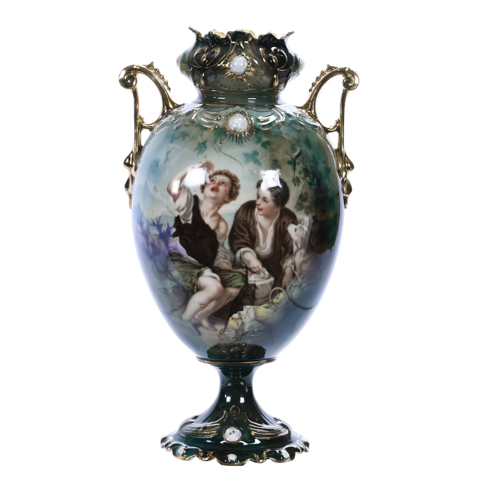 Vase, Unmarked R.S. Prussia, Ribbon And Jewel Mold (1 of 3)