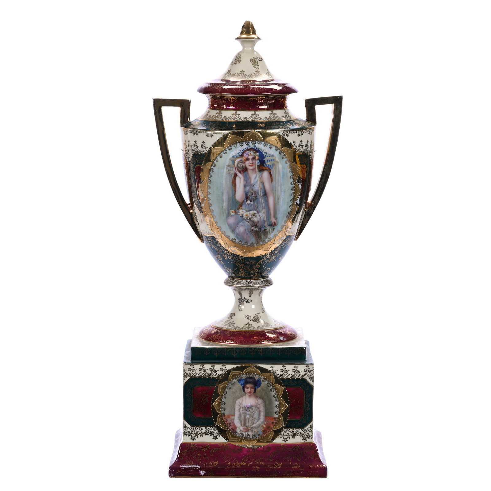 Pedestal Two Handled Covered Bolted Urn, Marked Prov Saxe (1 of 3)