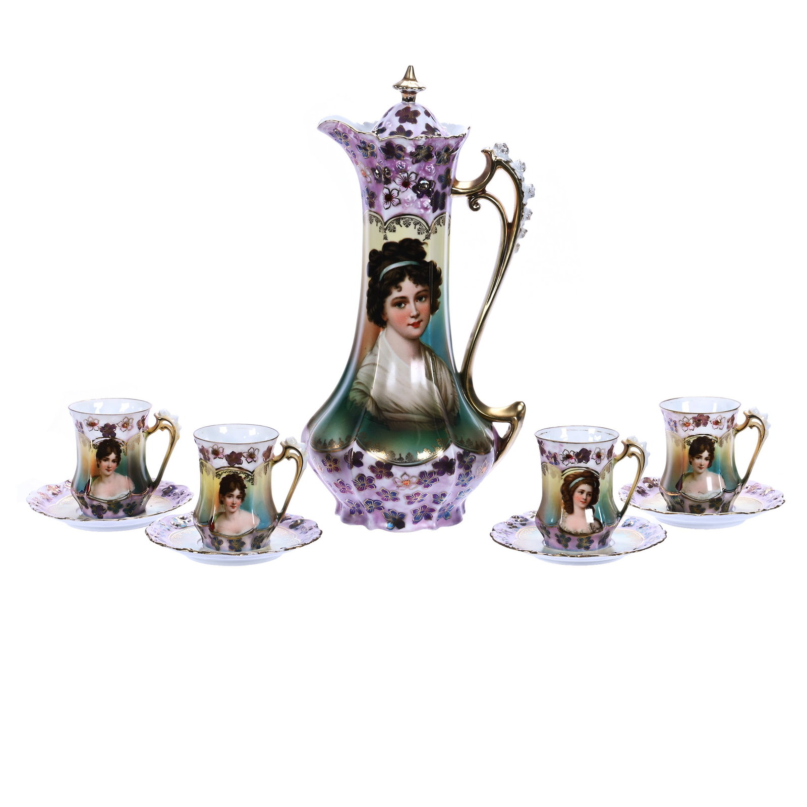 Chocolate Set, Unmarked Prussia, Rosebud Mold (1 of 4)